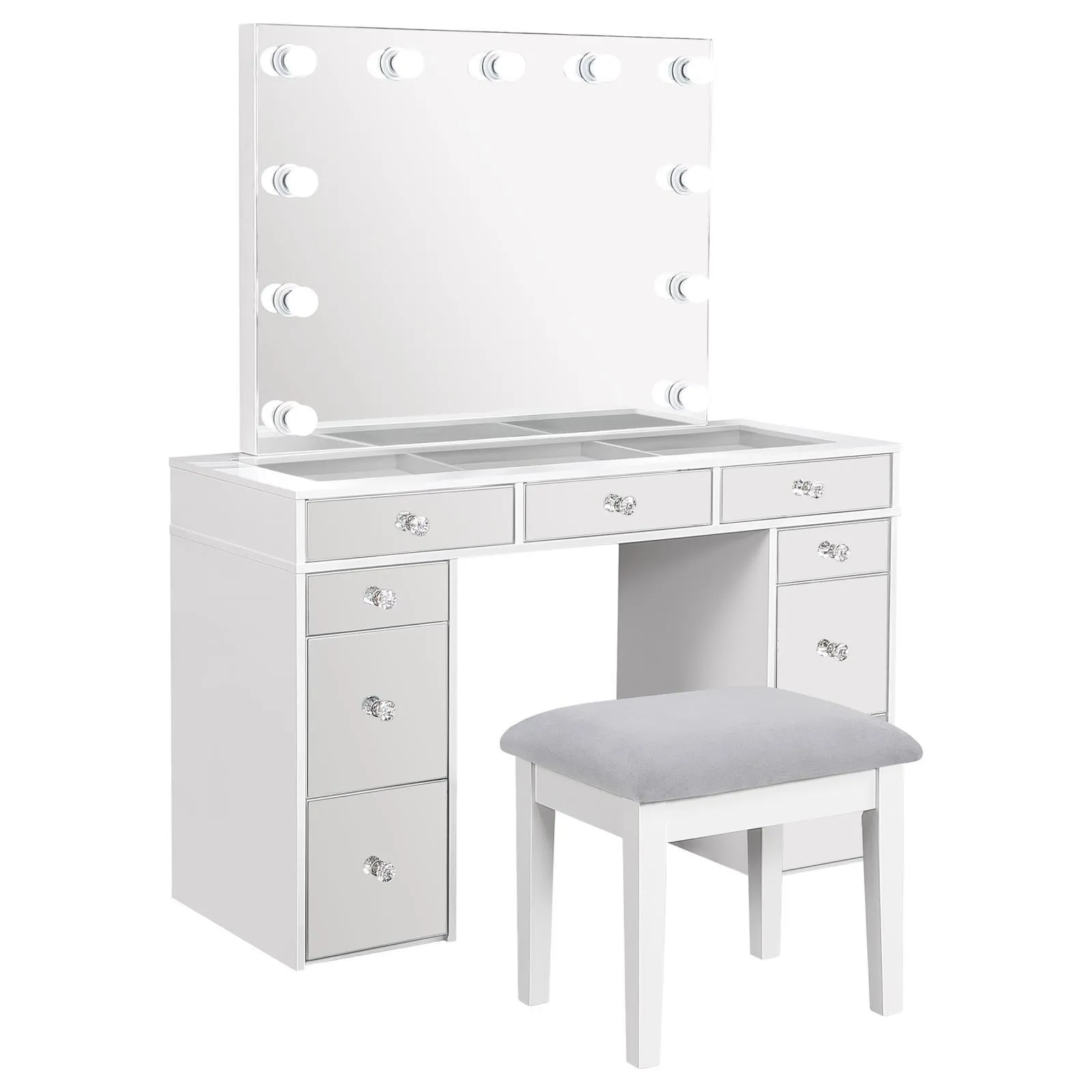 Regina White 3-piece Makeup Vanity Table Set Hollywood Lighting Mirror - Image 14
