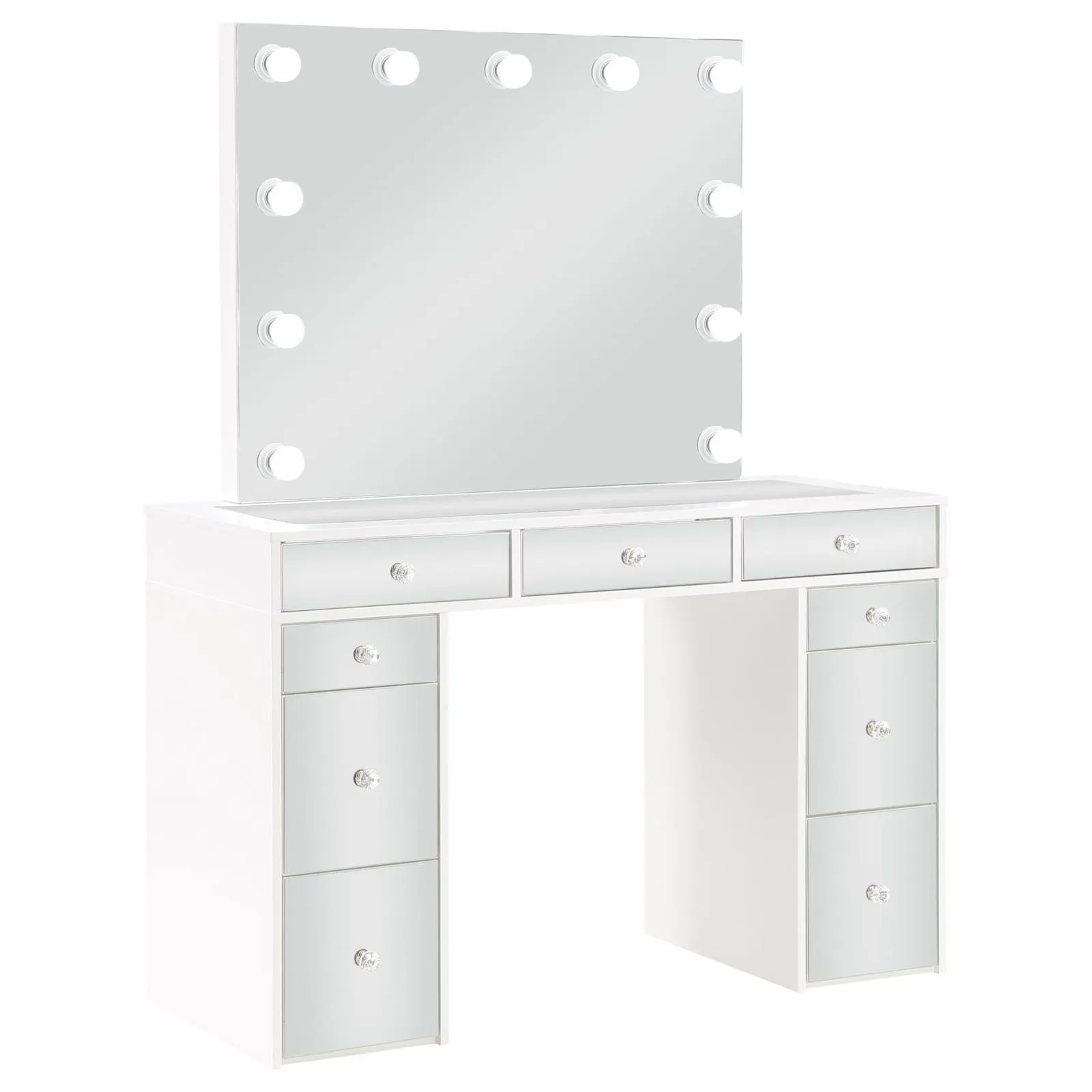 Regina White 3-piece Makeup Vanity Table Set Hollywood Lighting Mirror - Image 2