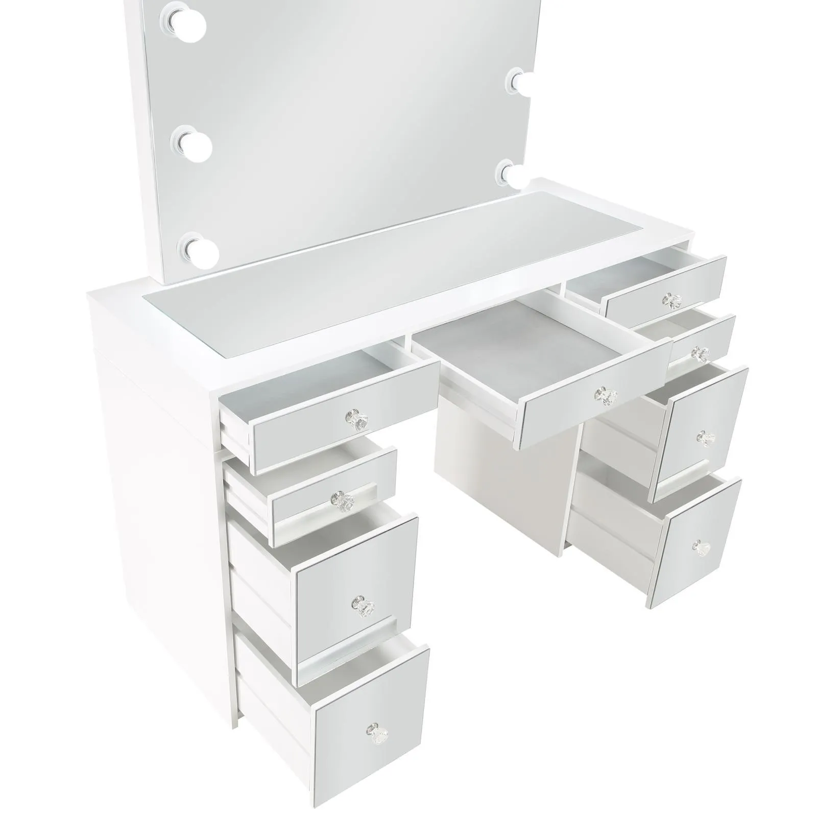 Regina White 3-piece Makeup Vanity Table Set Hollywood Lighting Mirror - Image 9