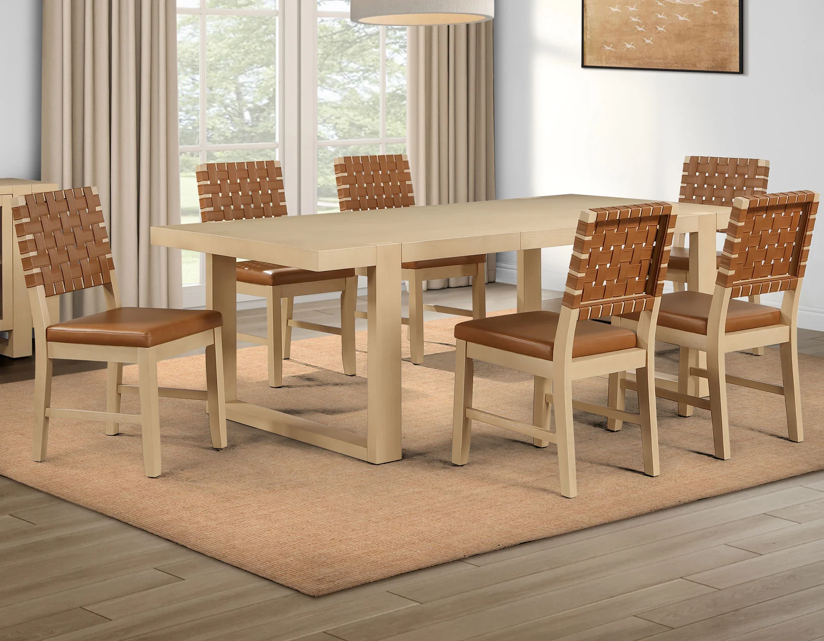 Reid Camel Vegan Leather 5-Piece 77-95″ Dining Set, Sand Finish - Image 2