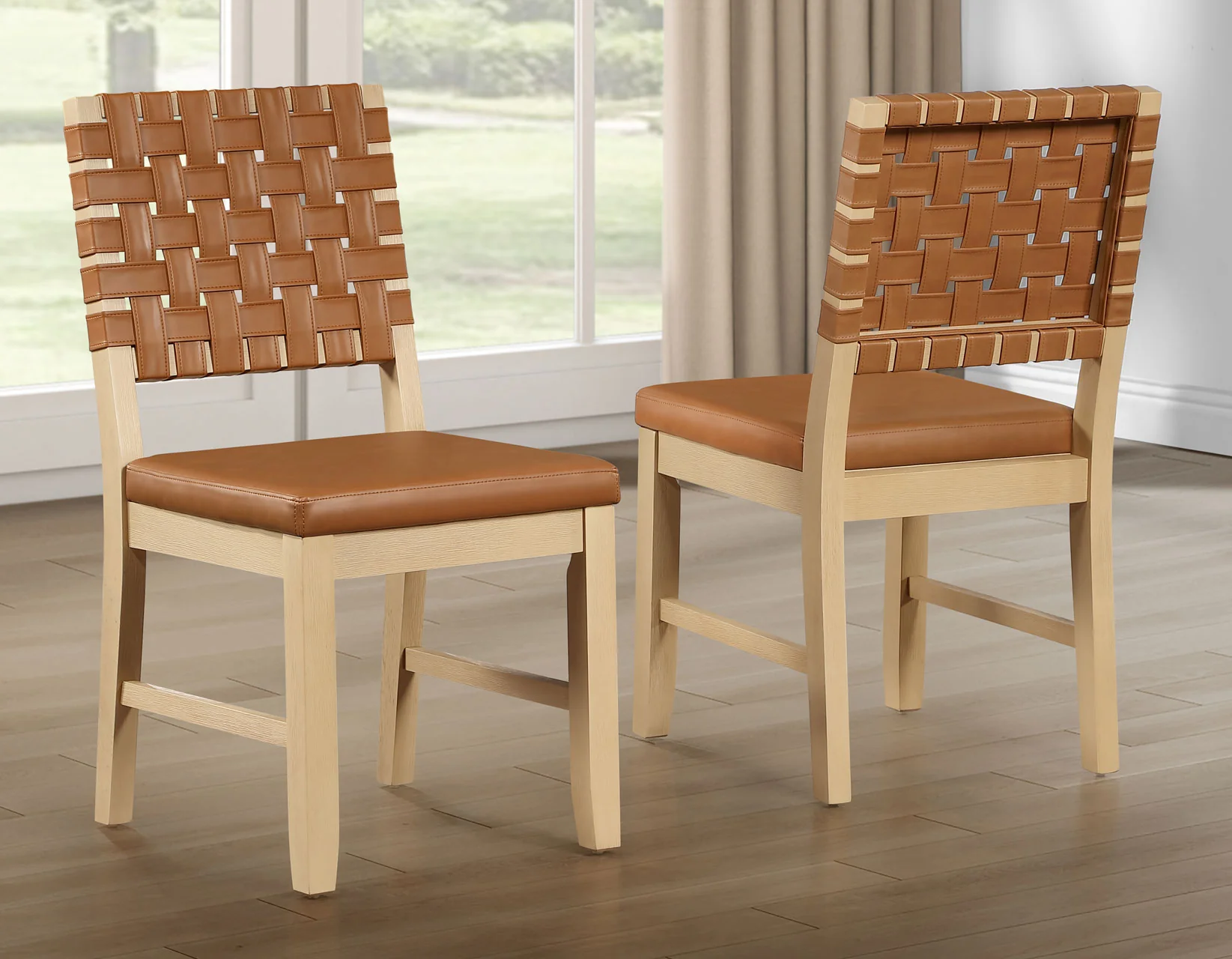 Reid Camel Vegan Leather 5-Piece 77-95″ Dining Set, Sand Finish - Image 5