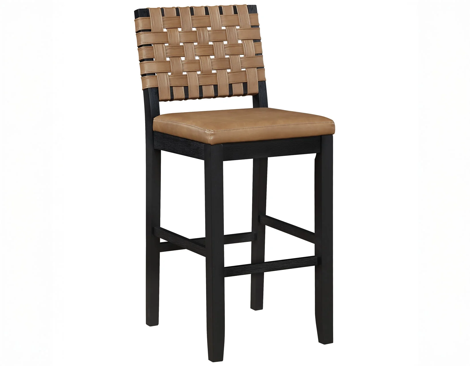 Reid Saddle Brown Vegan Leather 30″ Bar Stool, Black Finish - Image 5