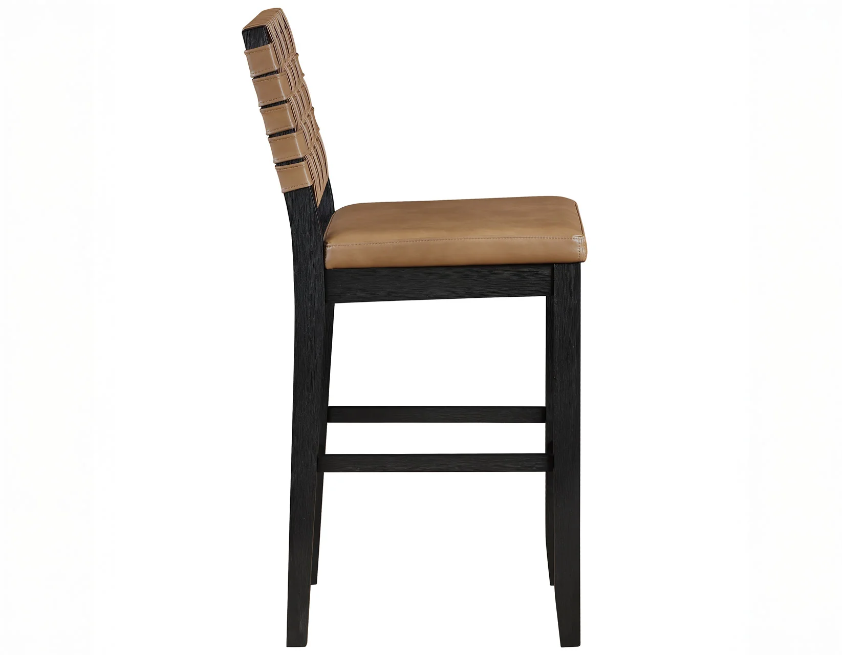 Reid Saddle Brown Vegan Leather 30″ Bar Stool, Black Finish - Image 6