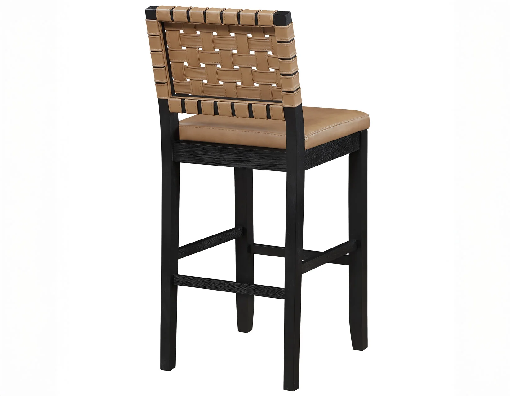 Reid Saddle Brown Vegan Leather 30″ Bar Stool, Black Finish - Image 7
