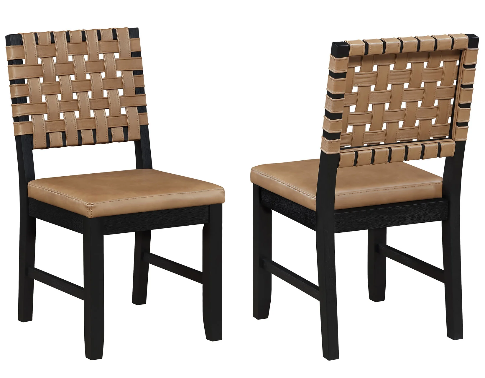Reid Saddle Brown Vegan Leather 5-Piece Dining Set, Black Finish - Image 11