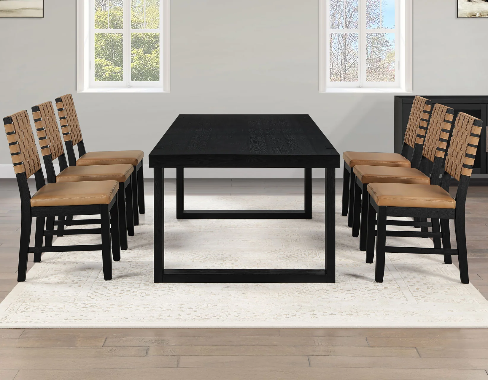 Reid Saddle Brown Vegan Leather 5-Piece Dining Set, Black Finish - Image 2