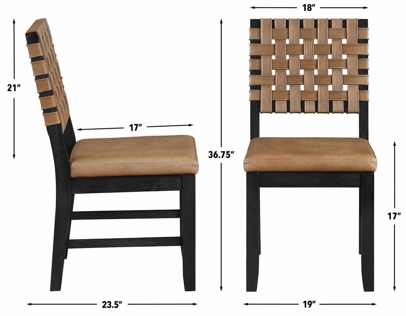 Reid Saddle Brown Vegan Leather Side Chair, Black Finish, Set of 2 - Image 10