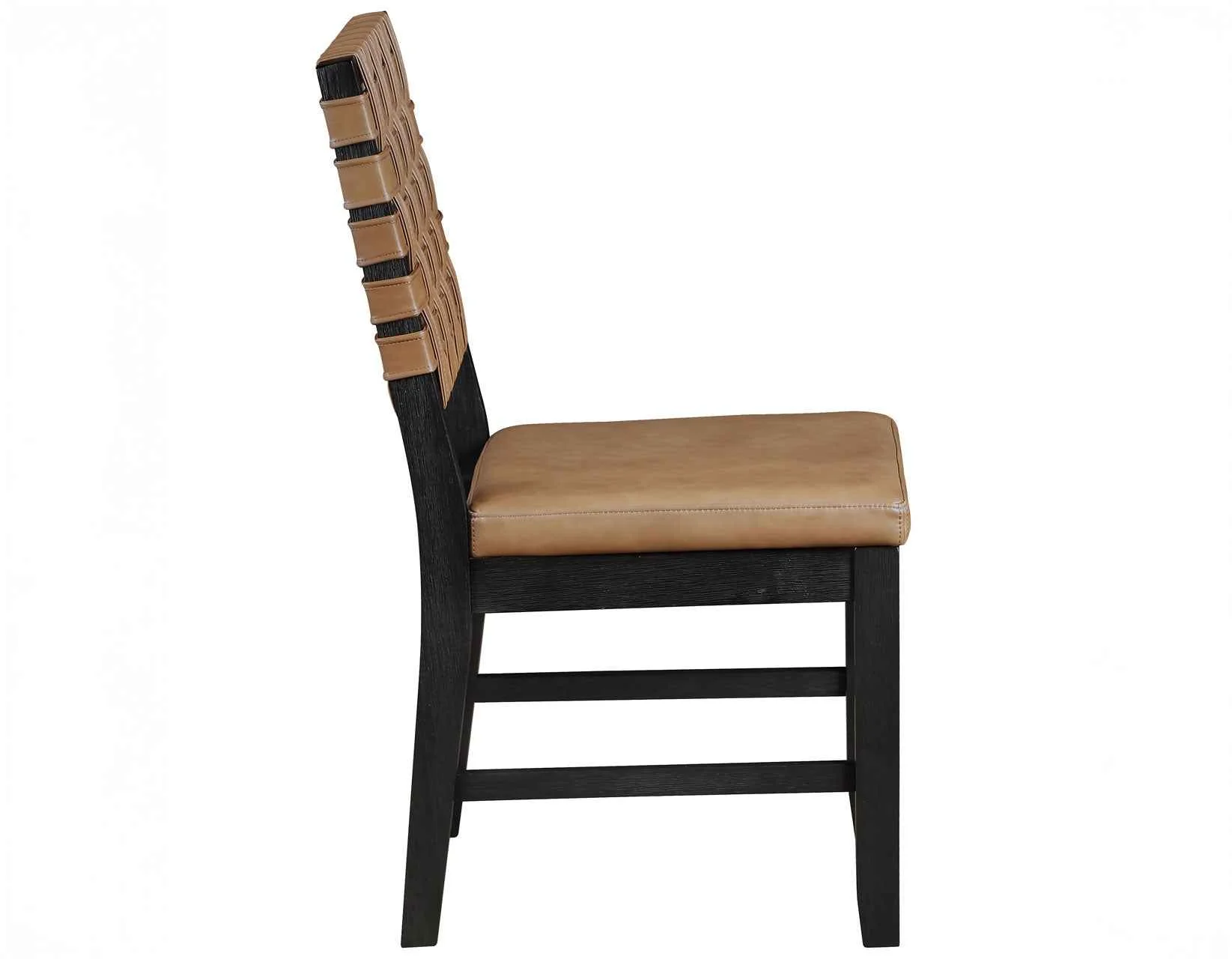 Reid Saddle Brown Vegan Leather Side Chair, Black Finish, Set of 2 - Image 4