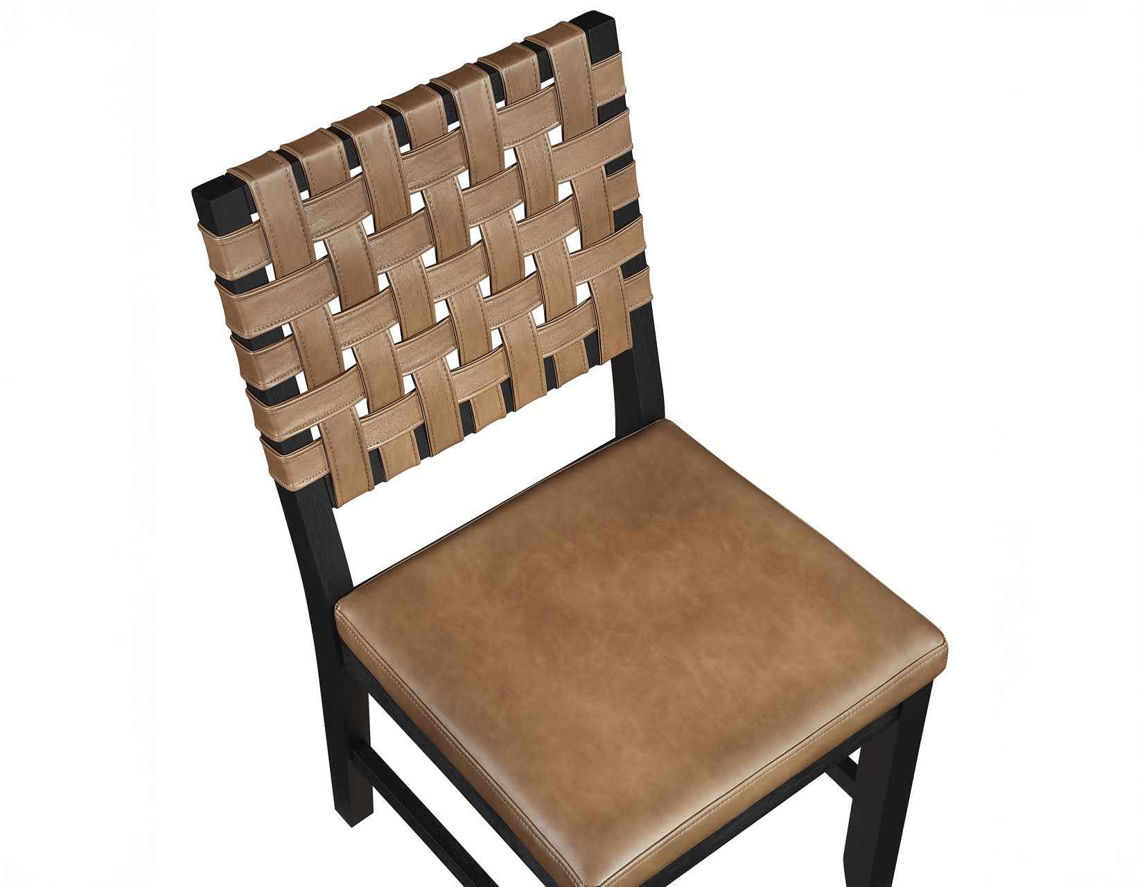 Reid Saddle Brown Vegan Leather Side Chair, Black Finish, Set of 2 - Image 9