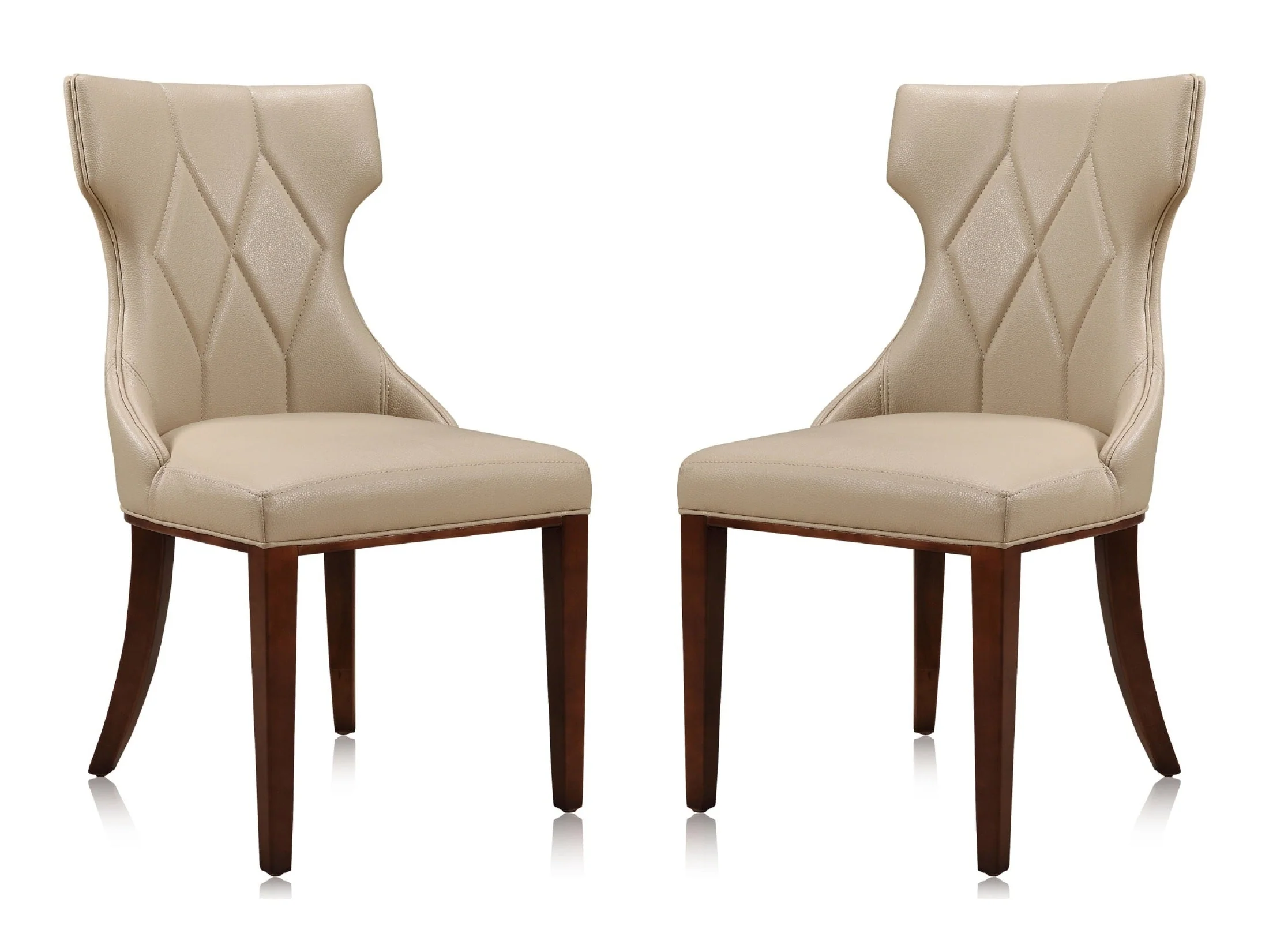 Reine Faux Leather Dining Chair (Set of Two) in Cream and Walnut
