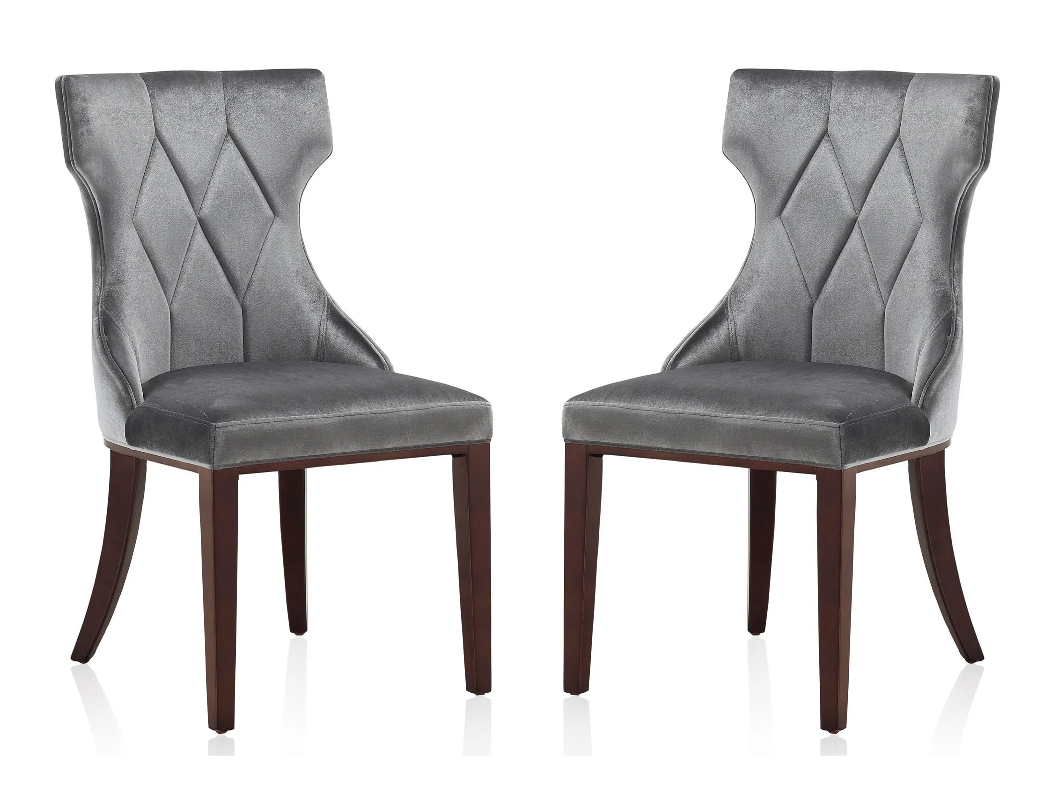 Reine Velvet Dining Chair (Set of Two) in Grey and Walnut