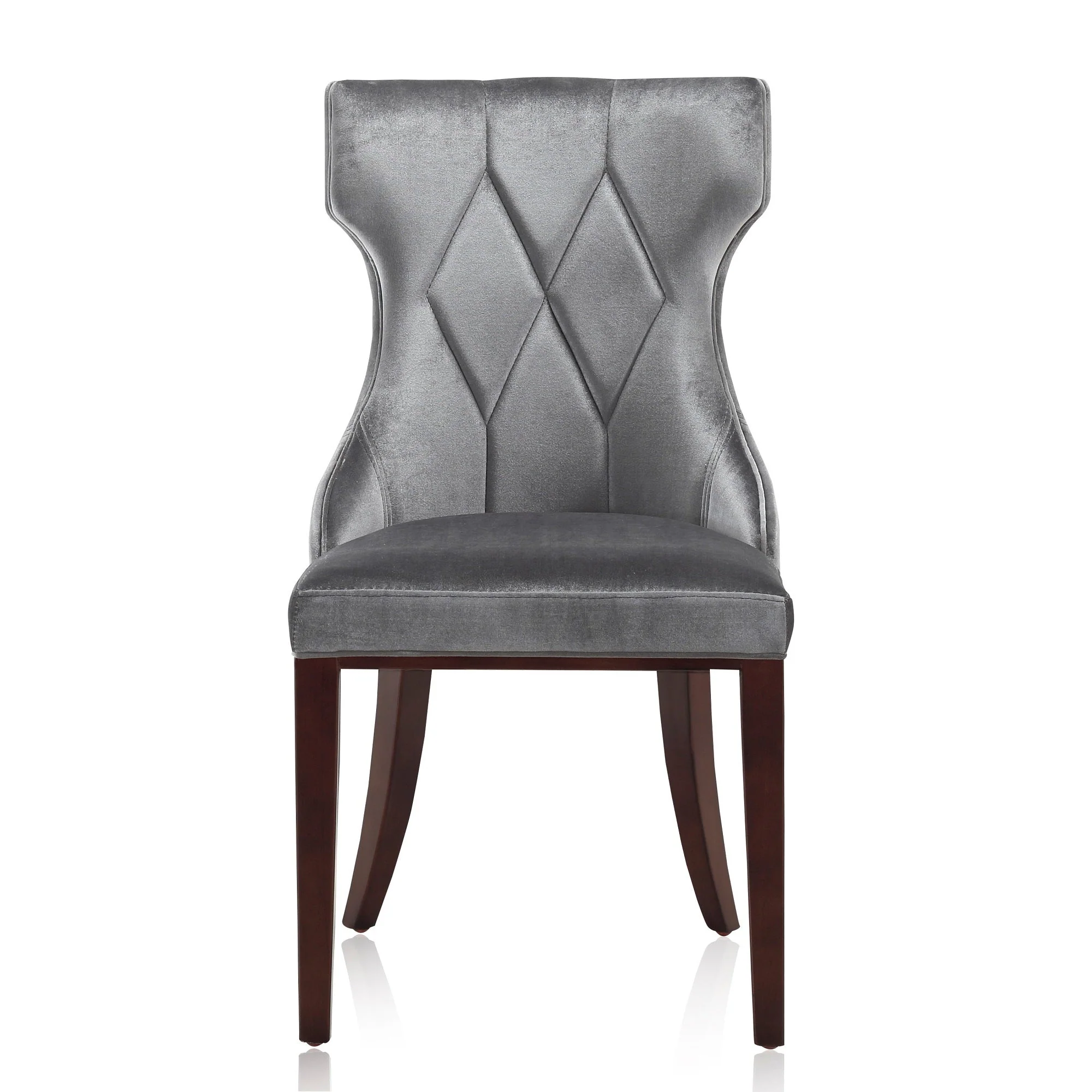 Reine Velvet Dining Chair (Set of Two) in Grey and Walnut - Image 4