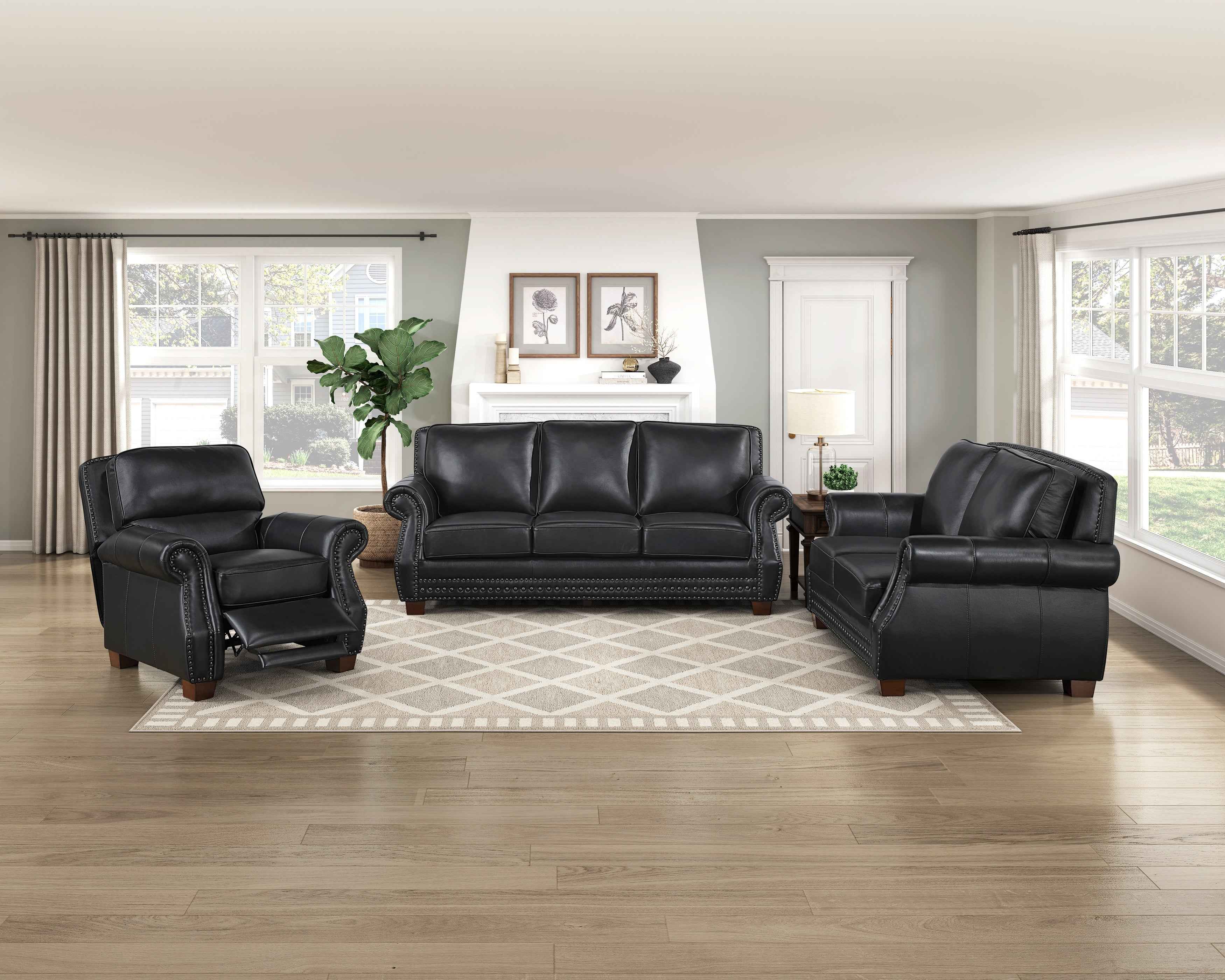 Remington Black Leather Living Room Set