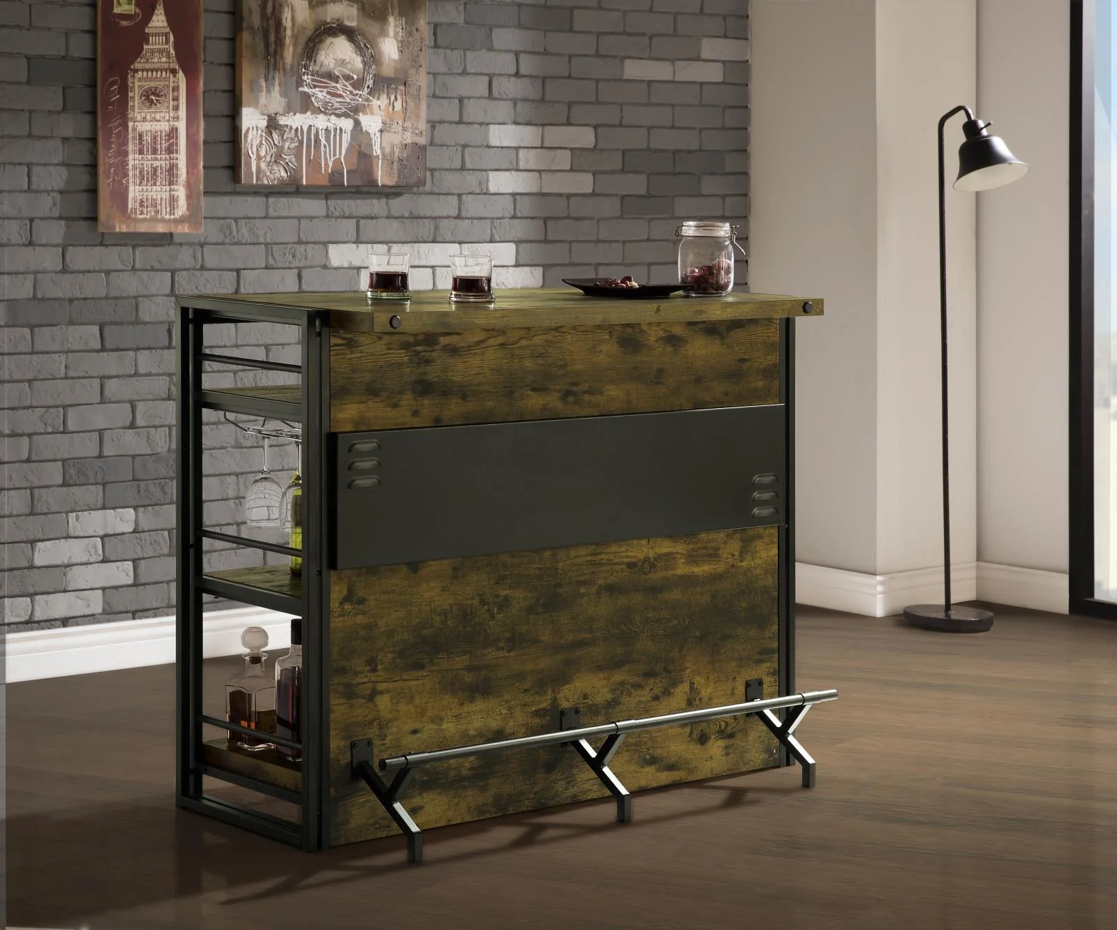 Renaldi Antique Nutmeg Bar Unit with Stemware Rack - Image 10