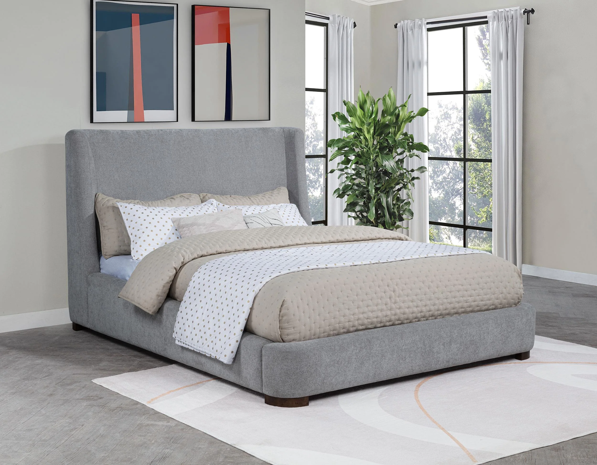 Rennes Gray Upholstered Eastern King Wingback Platform Bed