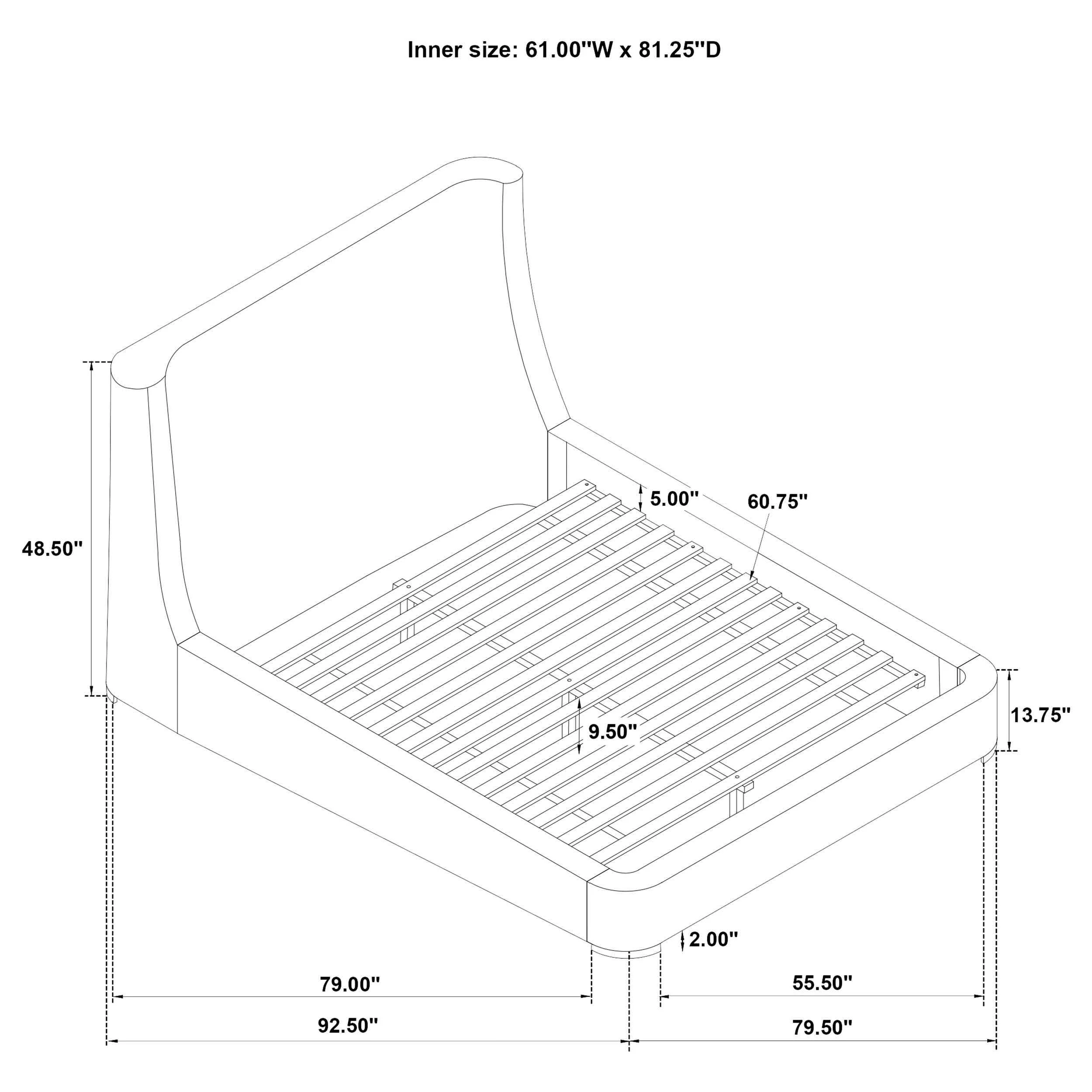 Rennes Grey Upholstered Queen Wingback Platform Bed - Image 9