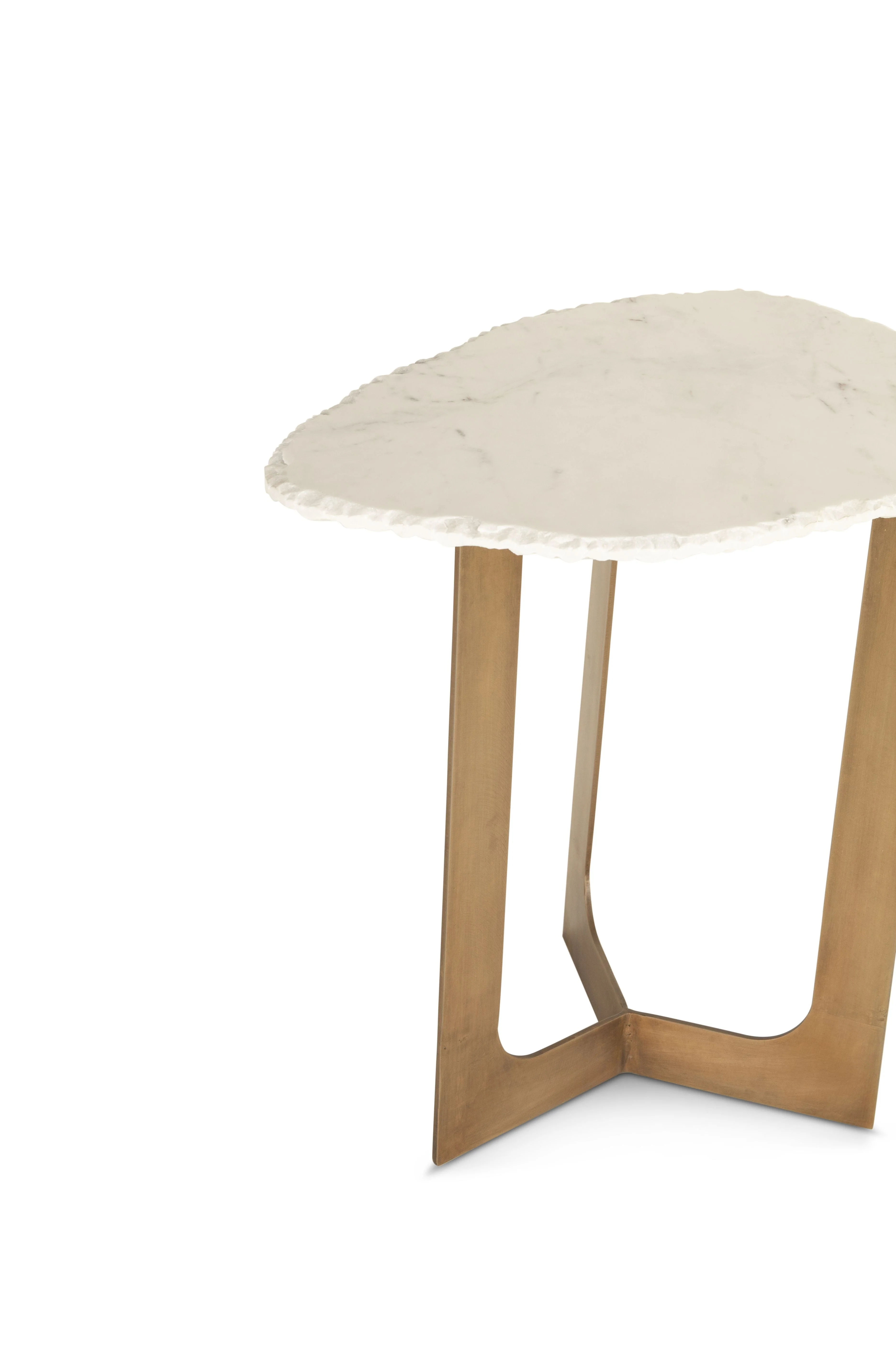 Reno 24" Side Table in White Marble and Antique Brass Base - Image 4