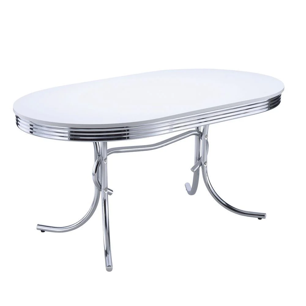 Retro Glossy White/Chrome Oval Dining Table - Image 2