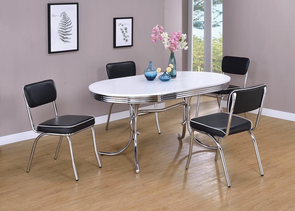 Retro Glossy White/Chrome Oval Dining Table - Image 4