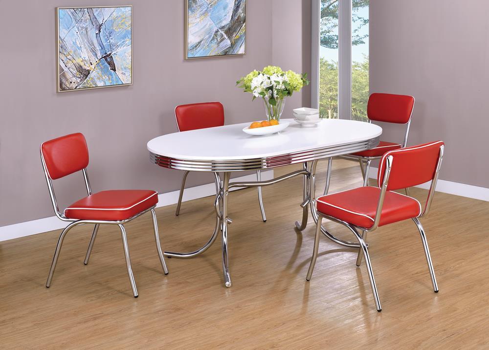 Retro Glossy White/Chrome Oval Dining Table - Image 5