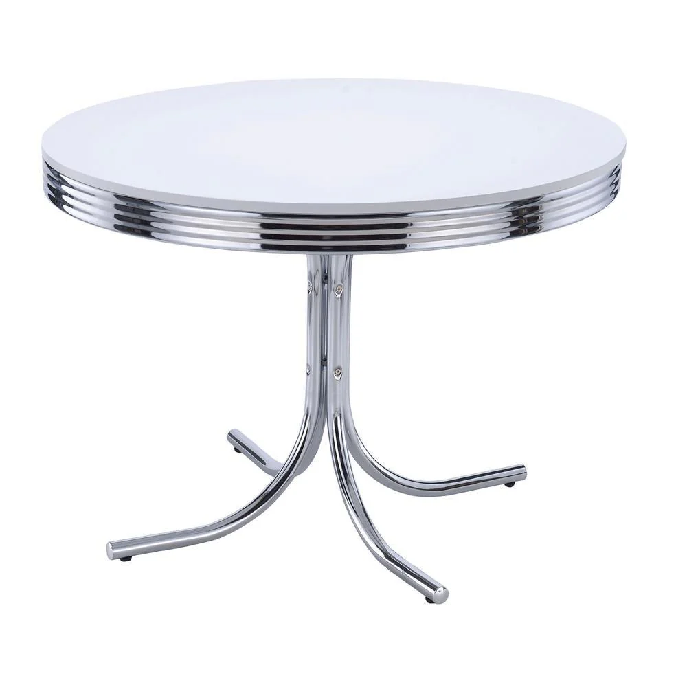 Retro Glossy White/Chrome Round Dining Table - Image 2