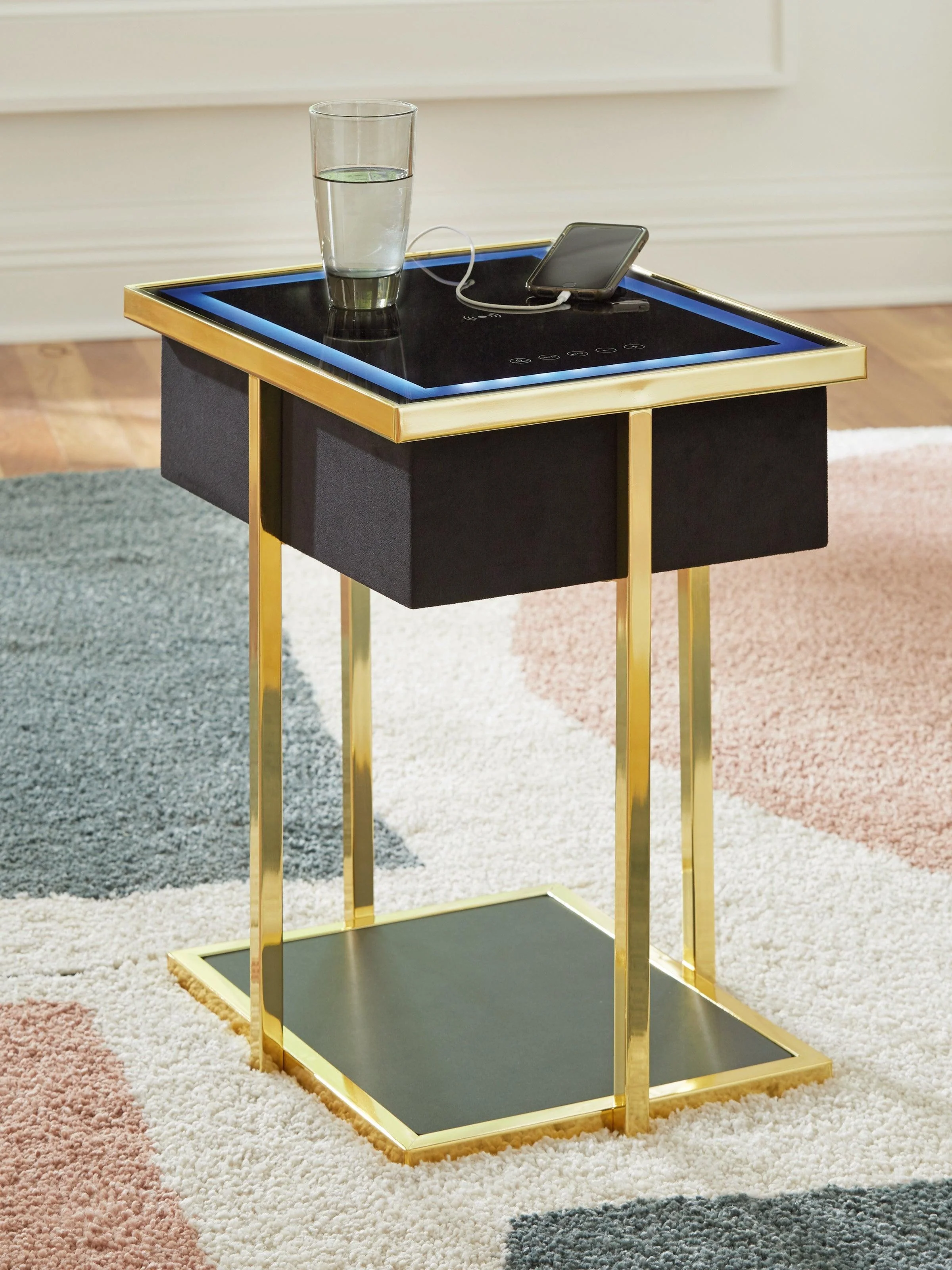 Rexwell Black/Gold Finish Accent Table with Speaker - Image 8