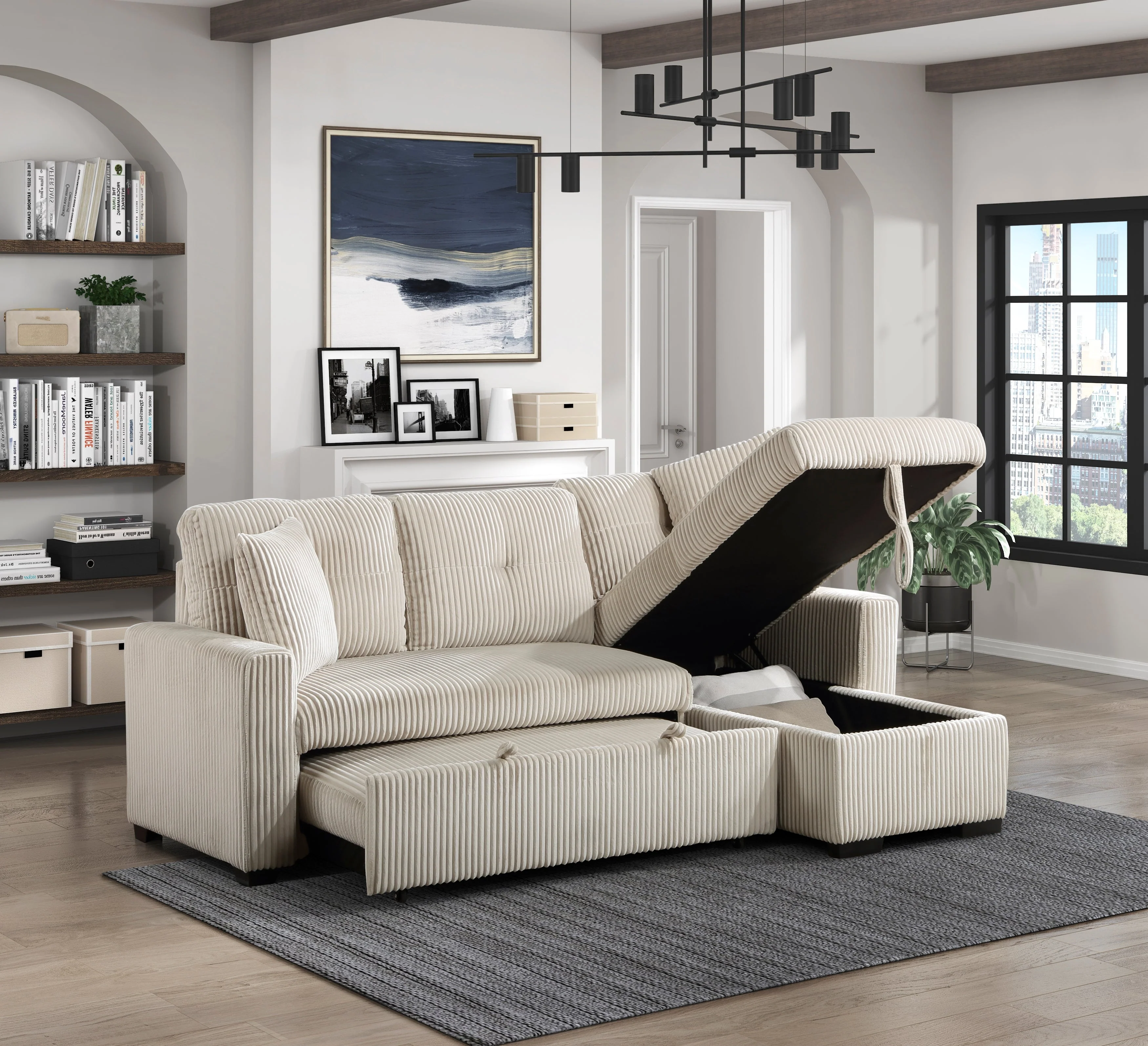 Rhett Beige 3-Piece Reversible Sectional with Pull-out Bed and Hidden Storage - Image 12