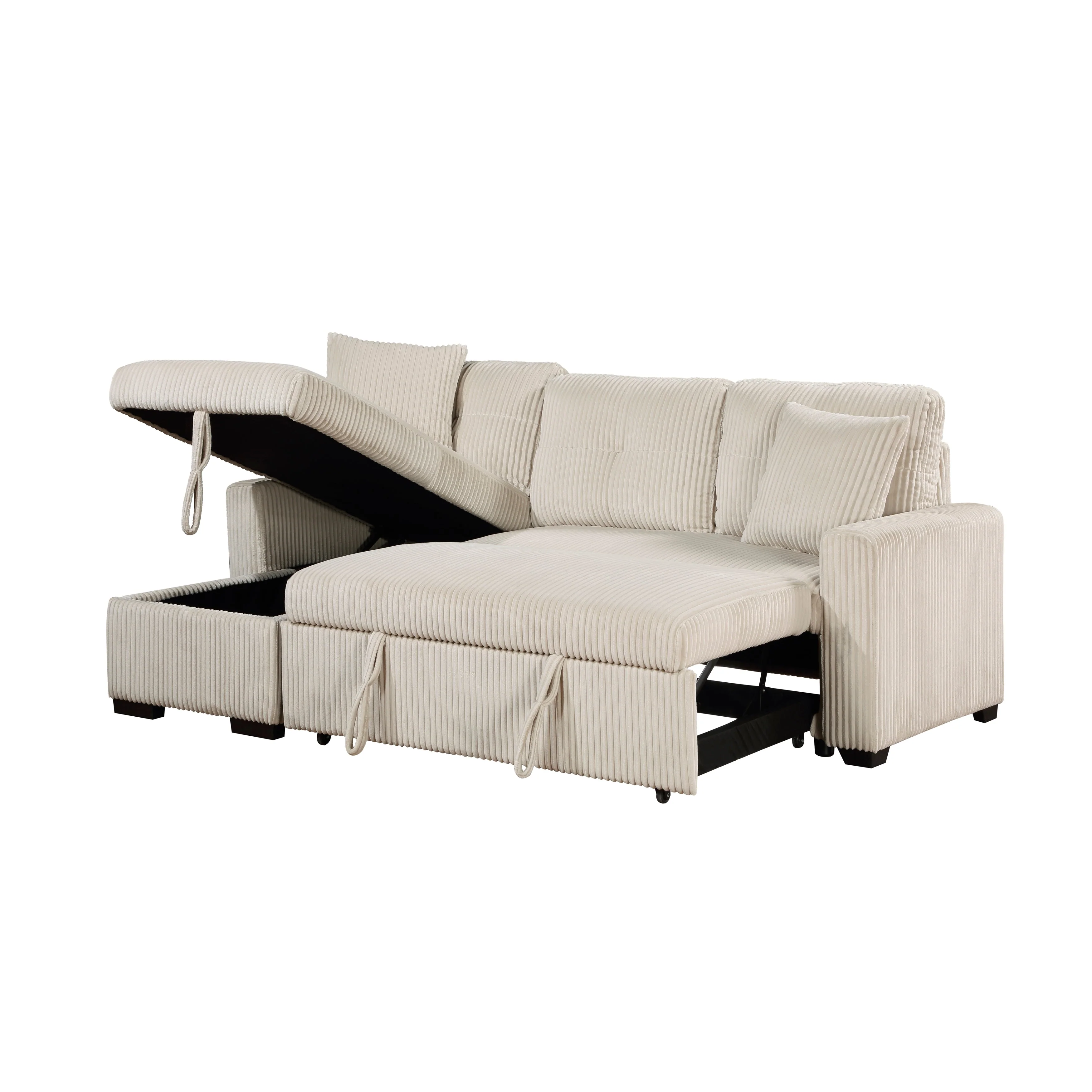 Rhett Beige 3-Piece Reversible Sectional with Pull-out Bed and Hidden Storage - Image 15