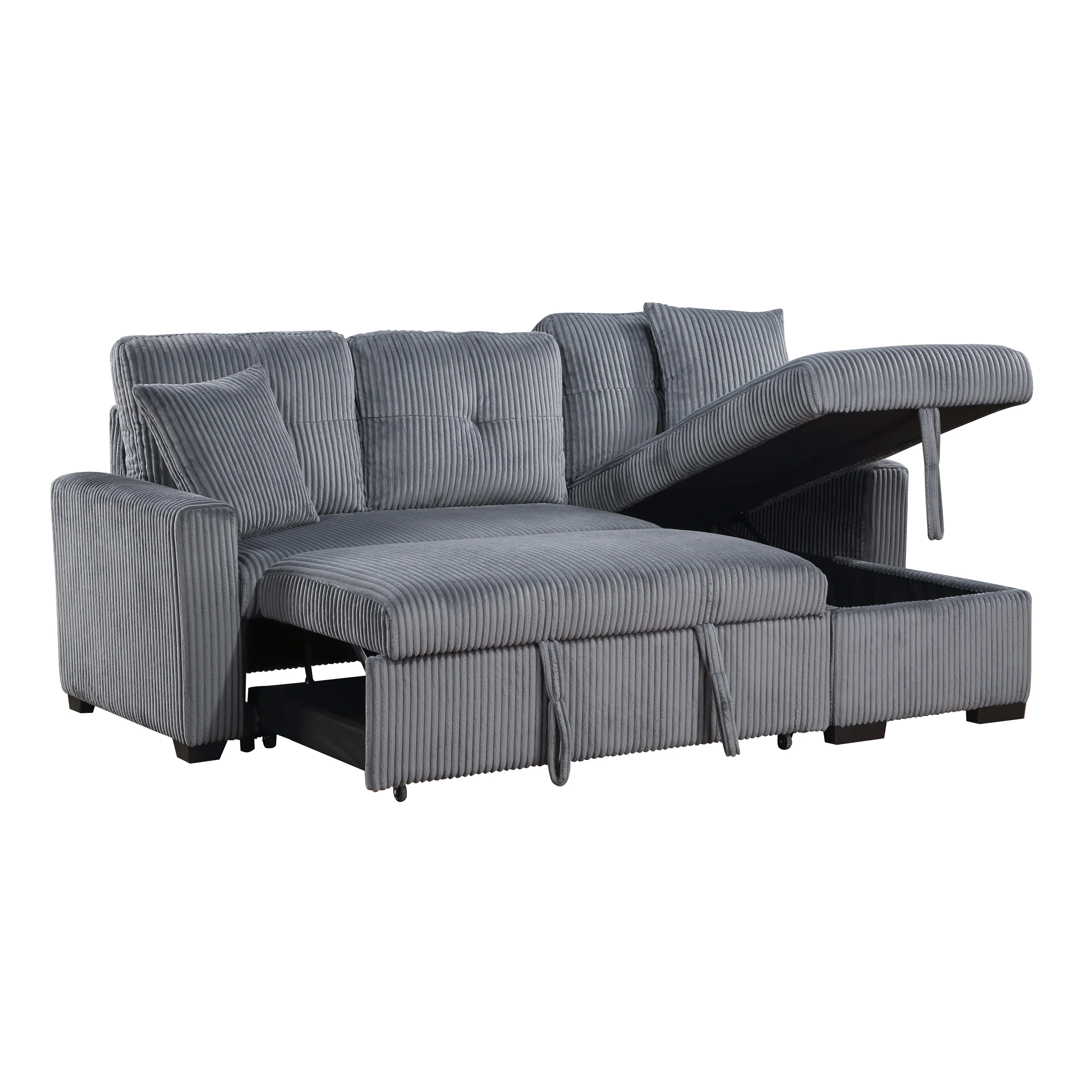 Rhett Dark Gray 3-Piece Reversible Sectional with Pull-out Bed and Hidden Storage - Image 13