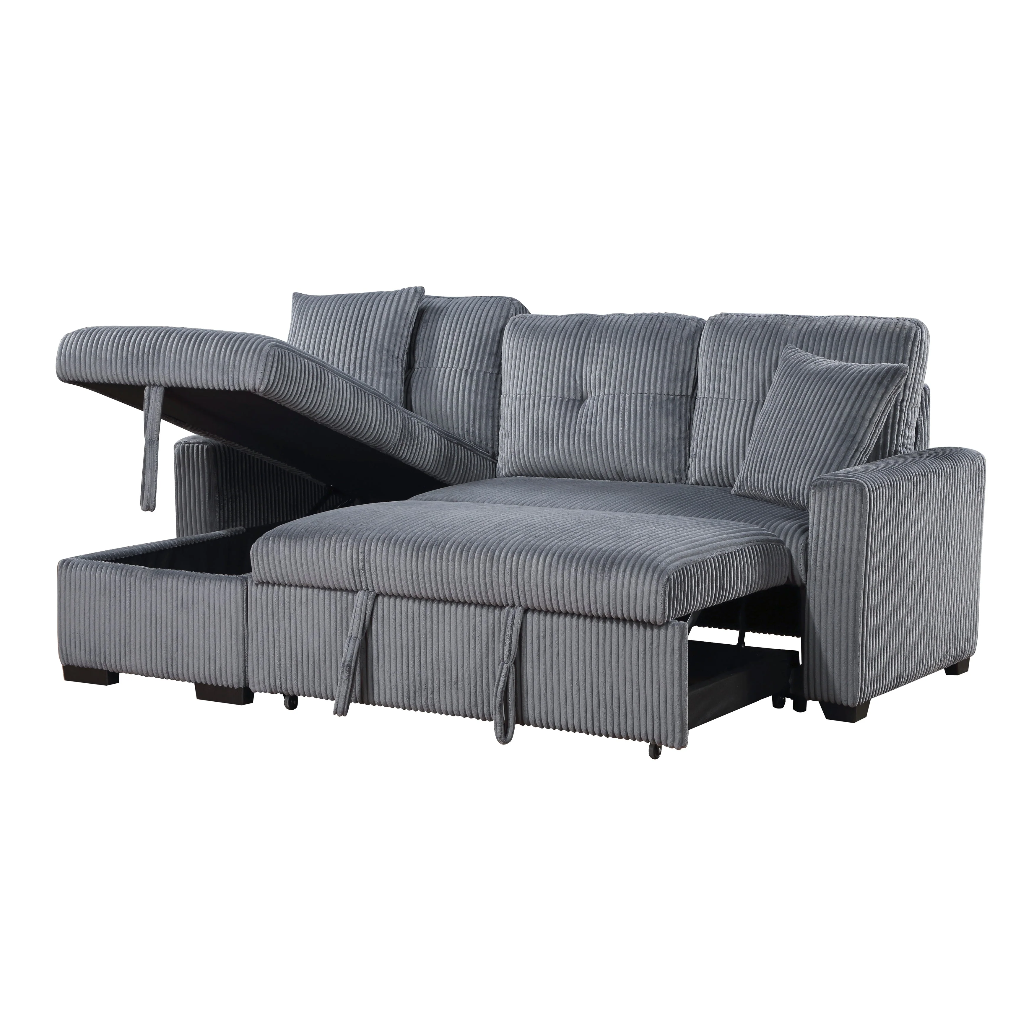 Rhett Dark Gray 3-Piece Reversible Sectional with Pull-out Bed and Hidden Storage - Image 15