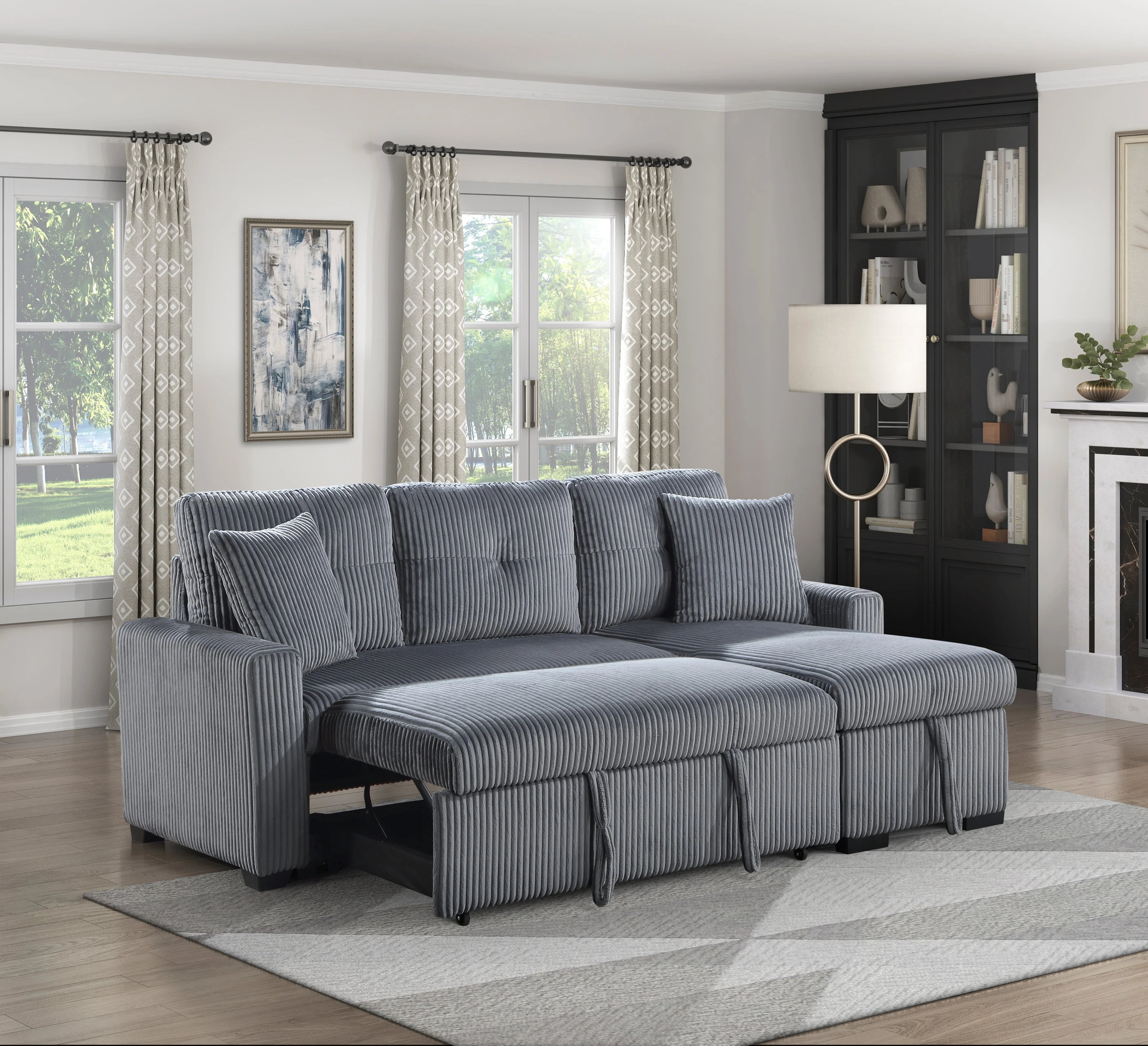 Rhett Dark Gray 3-Piece Reversible Sectional with Pull-out Bed and Hidden Storage - Image 16
