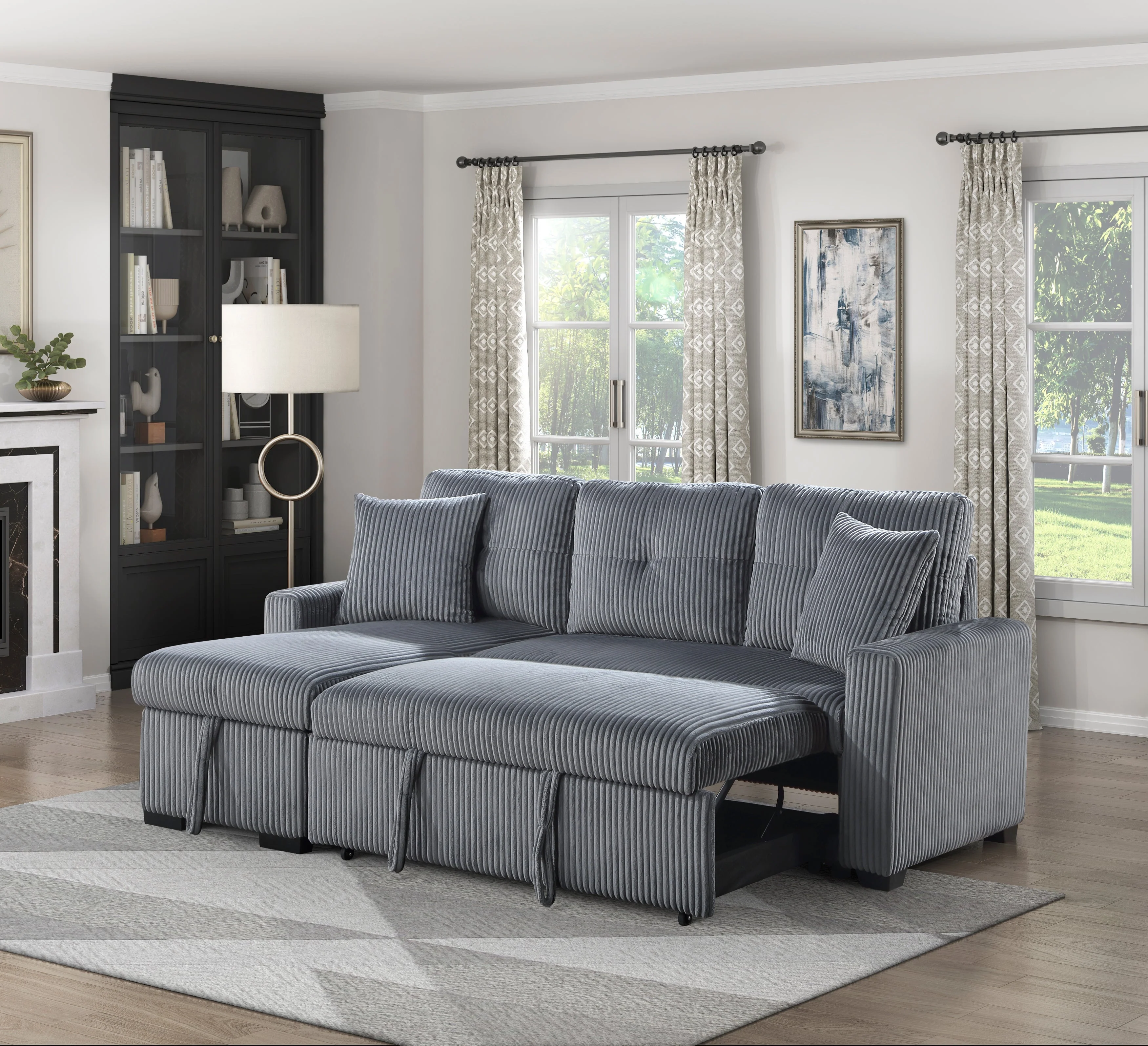Rhett Dark Gray 3-Piece Reversible Sectional with Pull-out Bed and Hidden Storage - Image 17