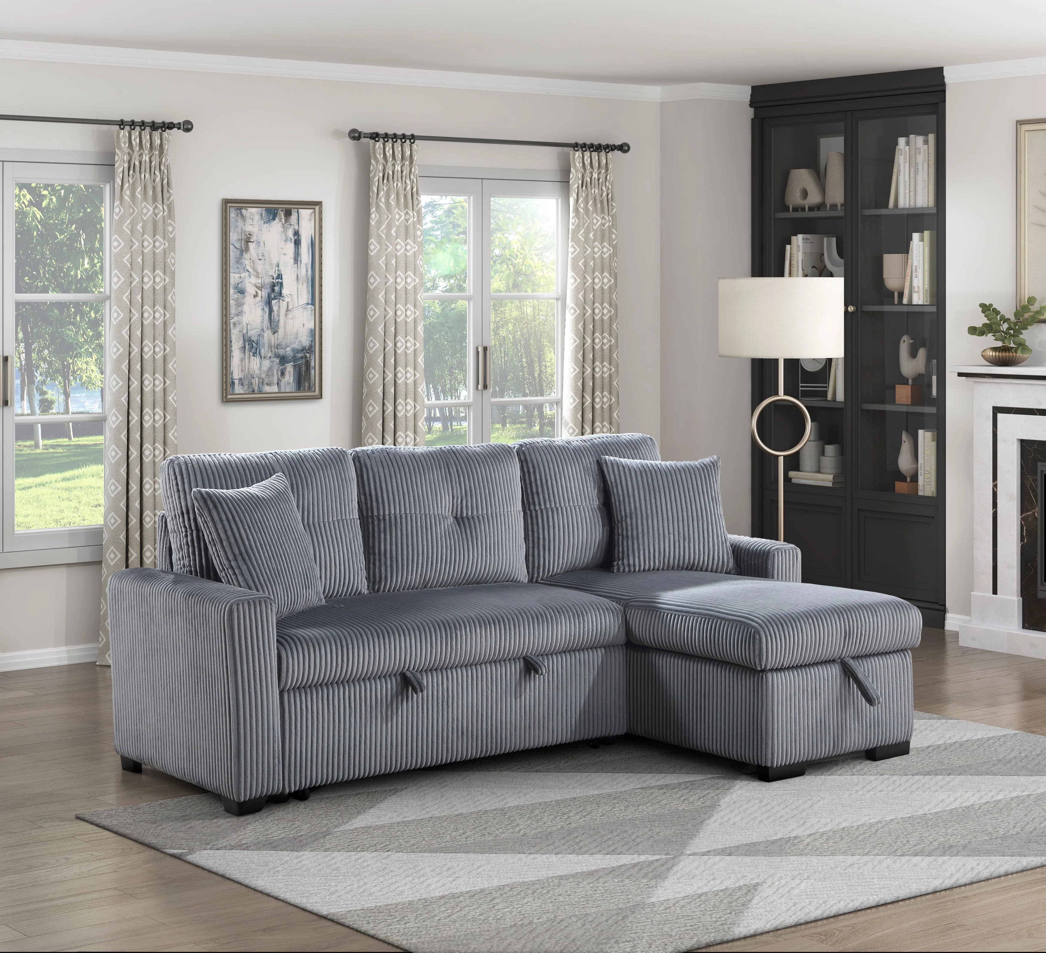 Rhett Dark Gray 3-Piece Reversible Sectional with Pull-out Bed and Hidden Storage - Image 19