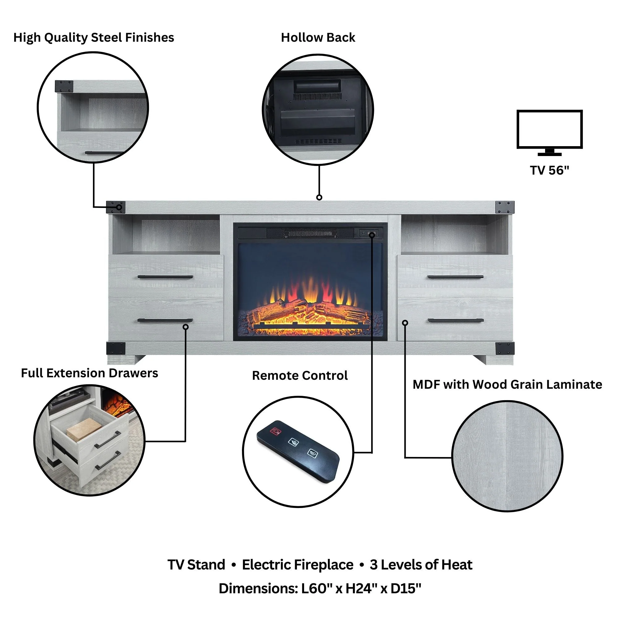 Richmond Fireplace in Grey - Image 4