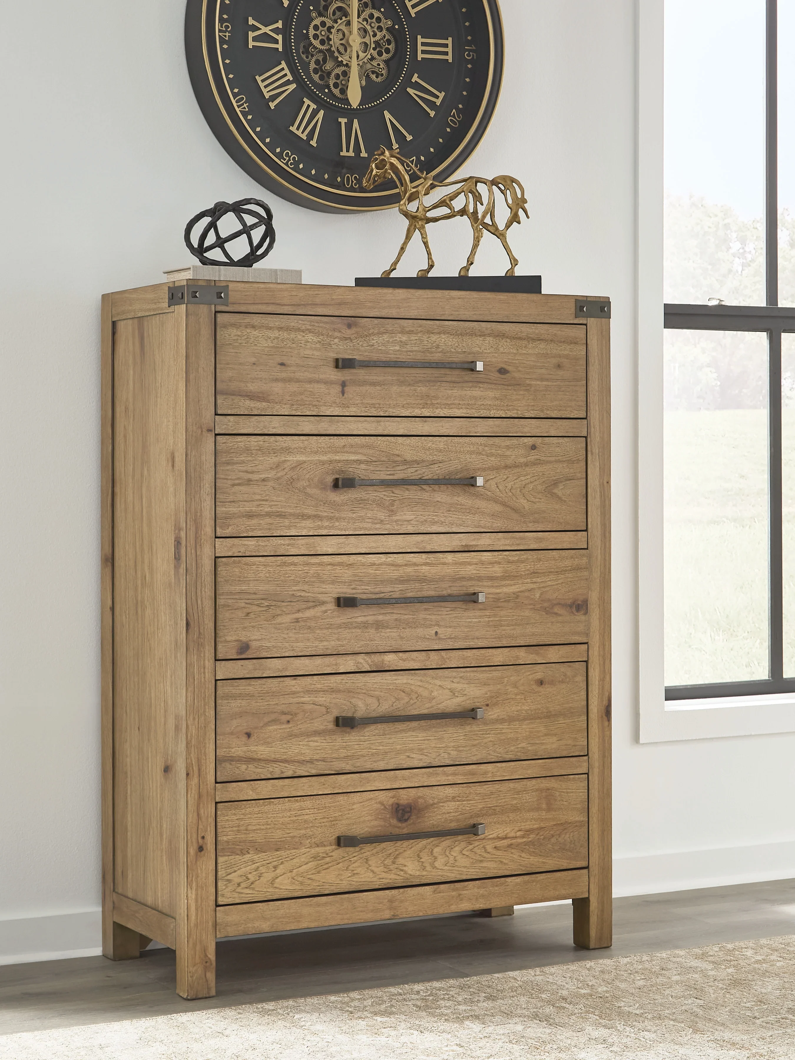 Ridgester Light Brown Five Drawer Chest