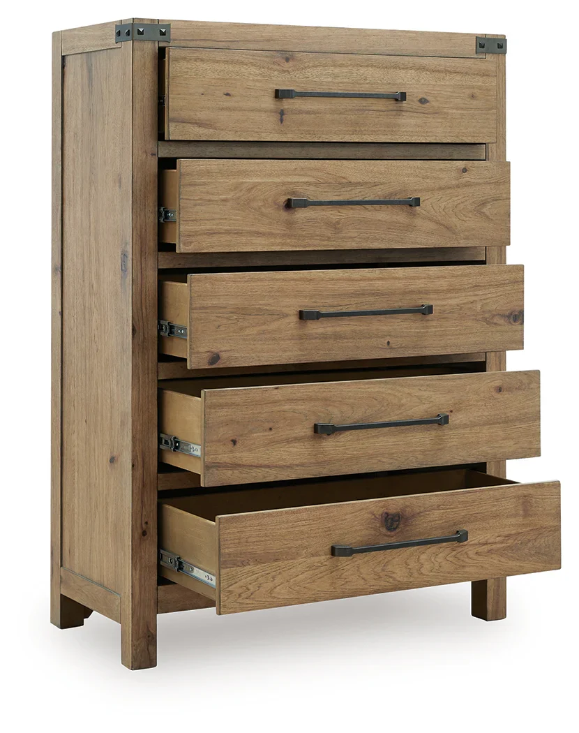 Ridgester Light Brown Five Drawer Chest - Image 4