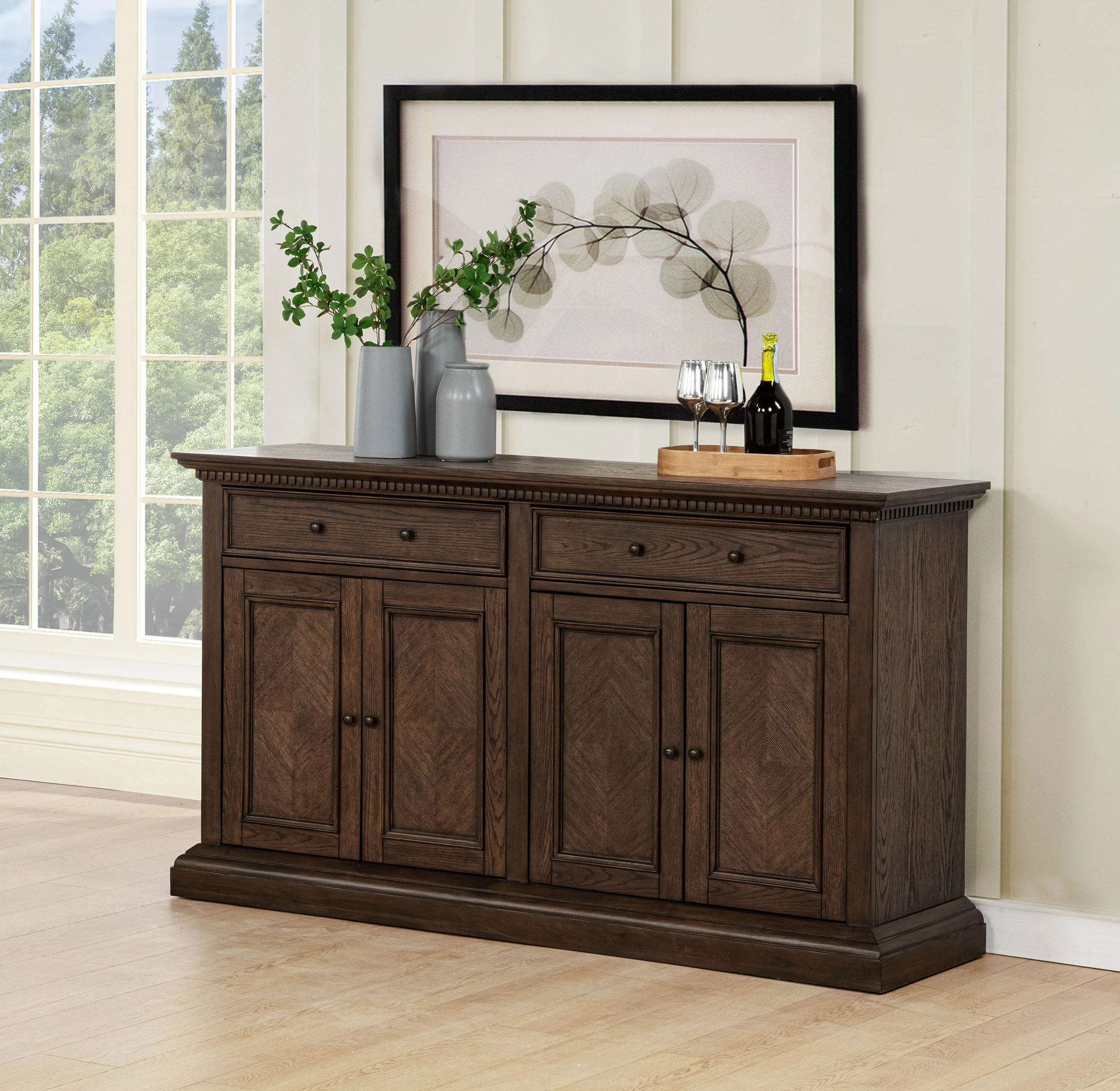 Ridgewell Dark Oak 2-drawer 4-door Dining Server