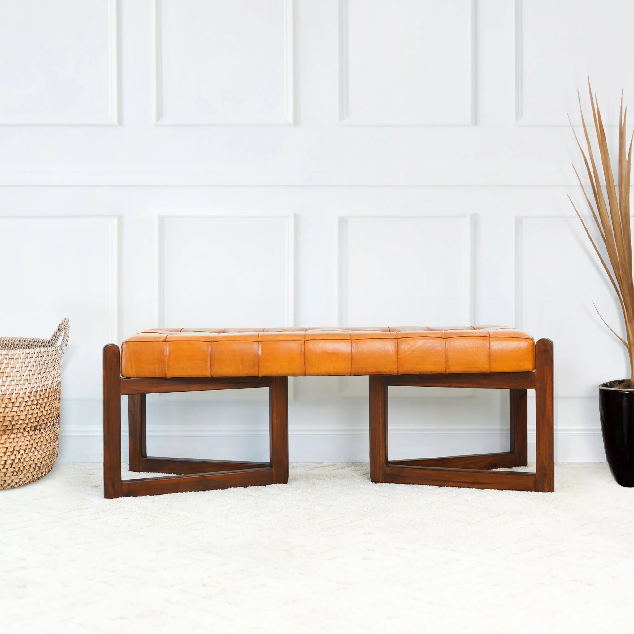 Riley Tan Genuine Leather Bench - Image 5