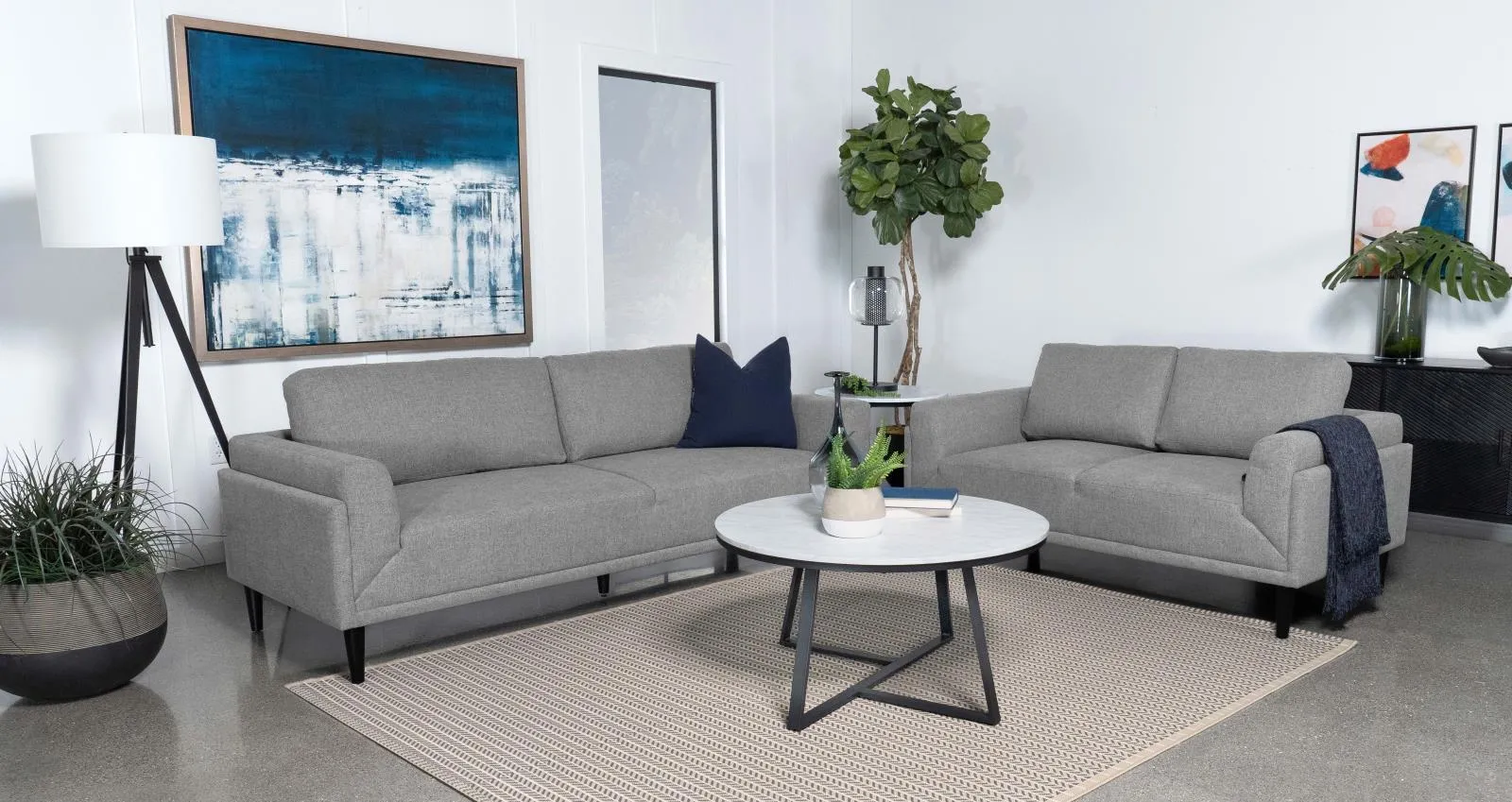 Rilynn Gray Upholstered Track Arms Living Room Set - Image 2