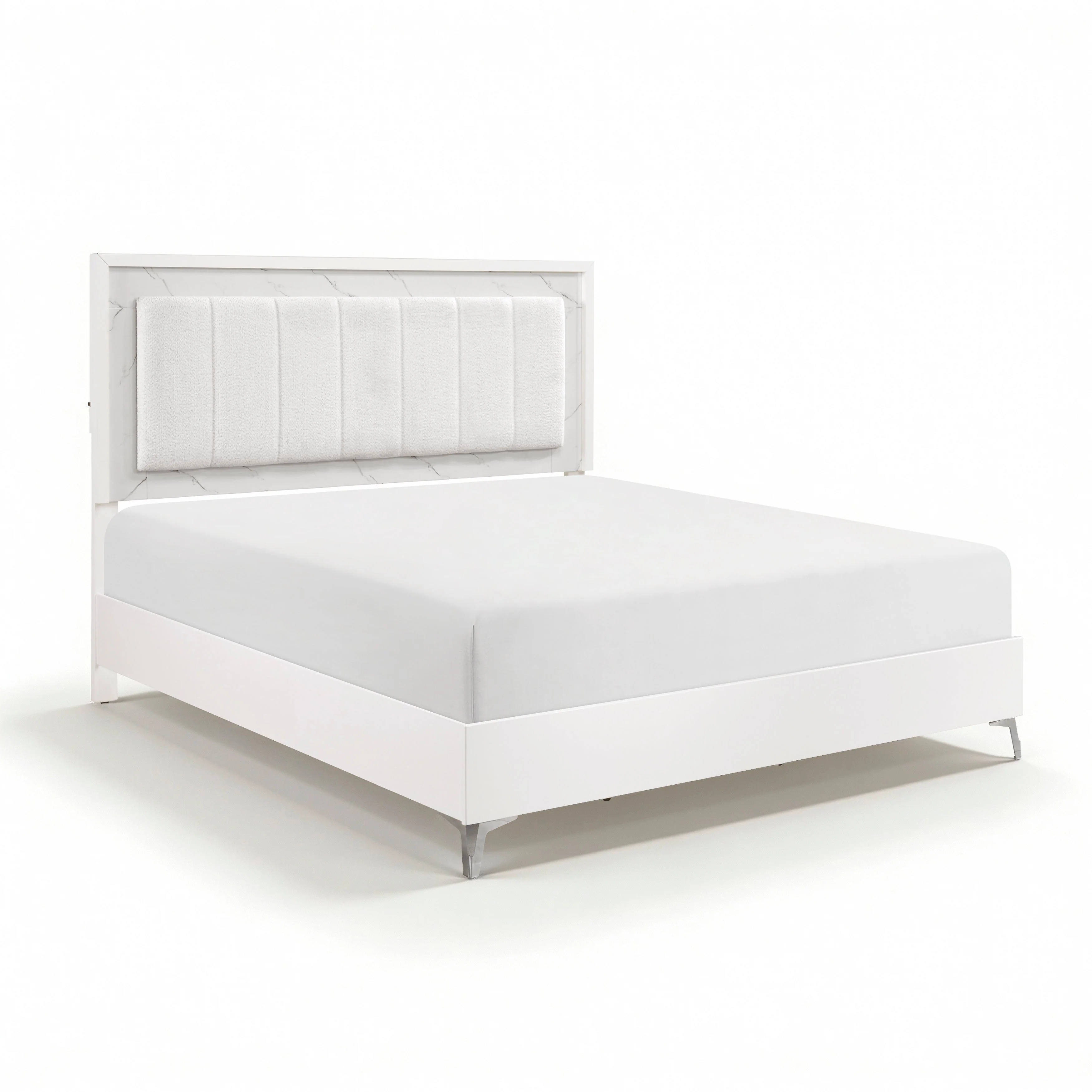 Ripple White Eastern King Led Panel Bed - Image 3