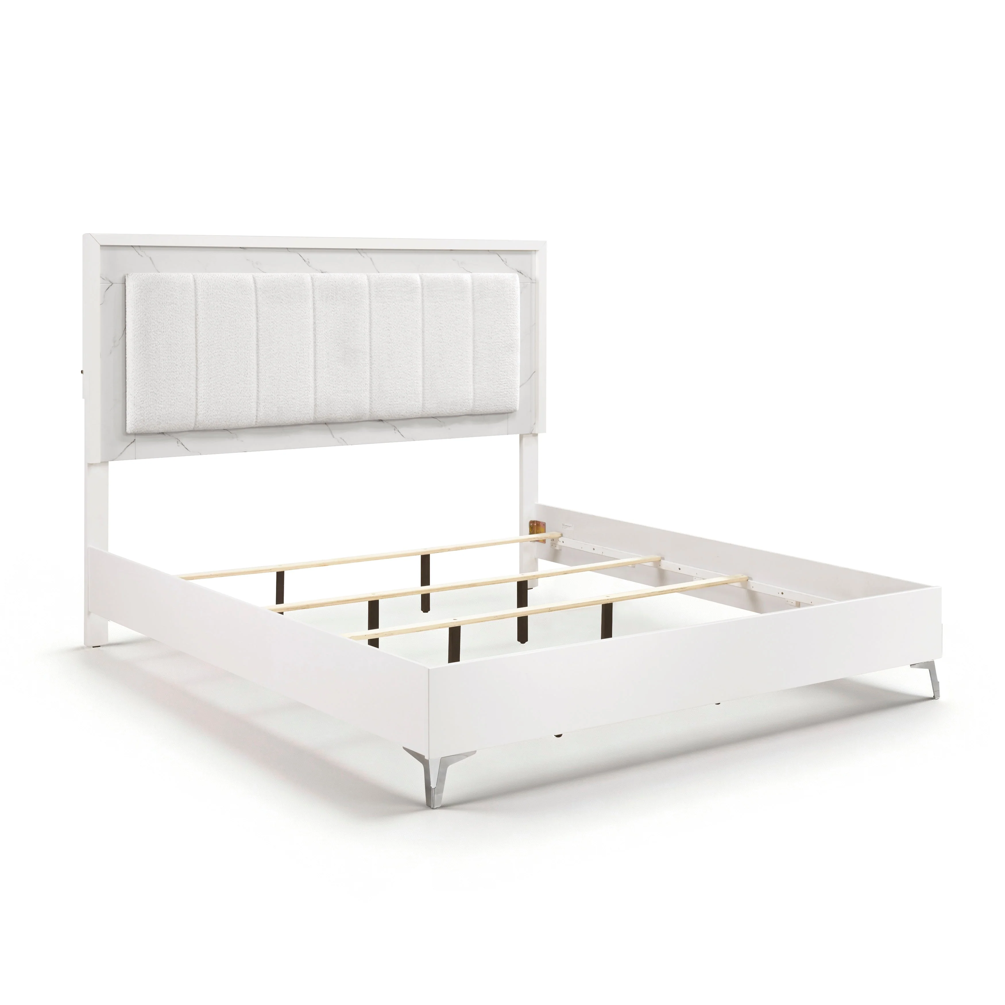 Ripple White Eastern King Led Panel Bed - Image 4