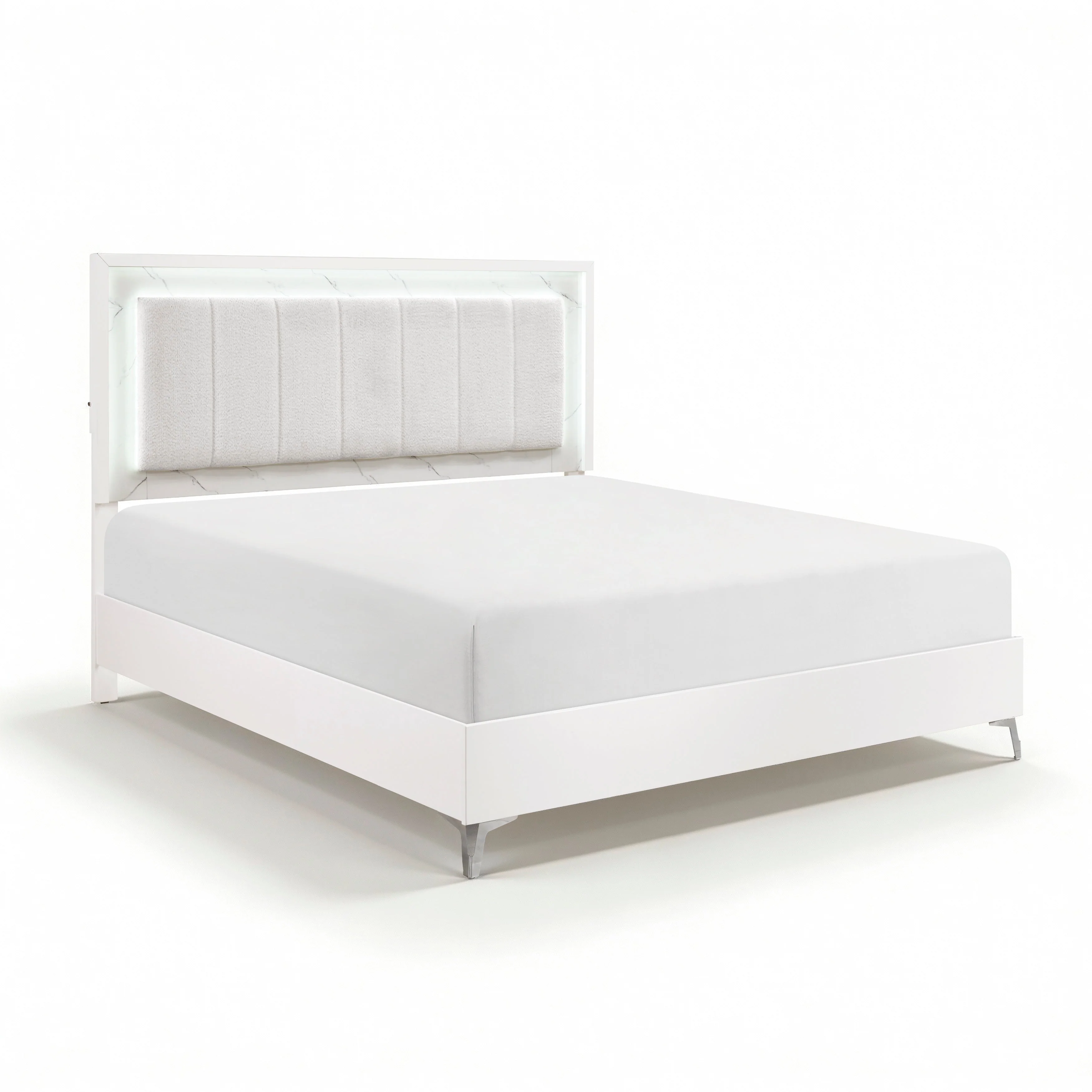 Ripple White Eastern King Led Panel Bed - Image 9