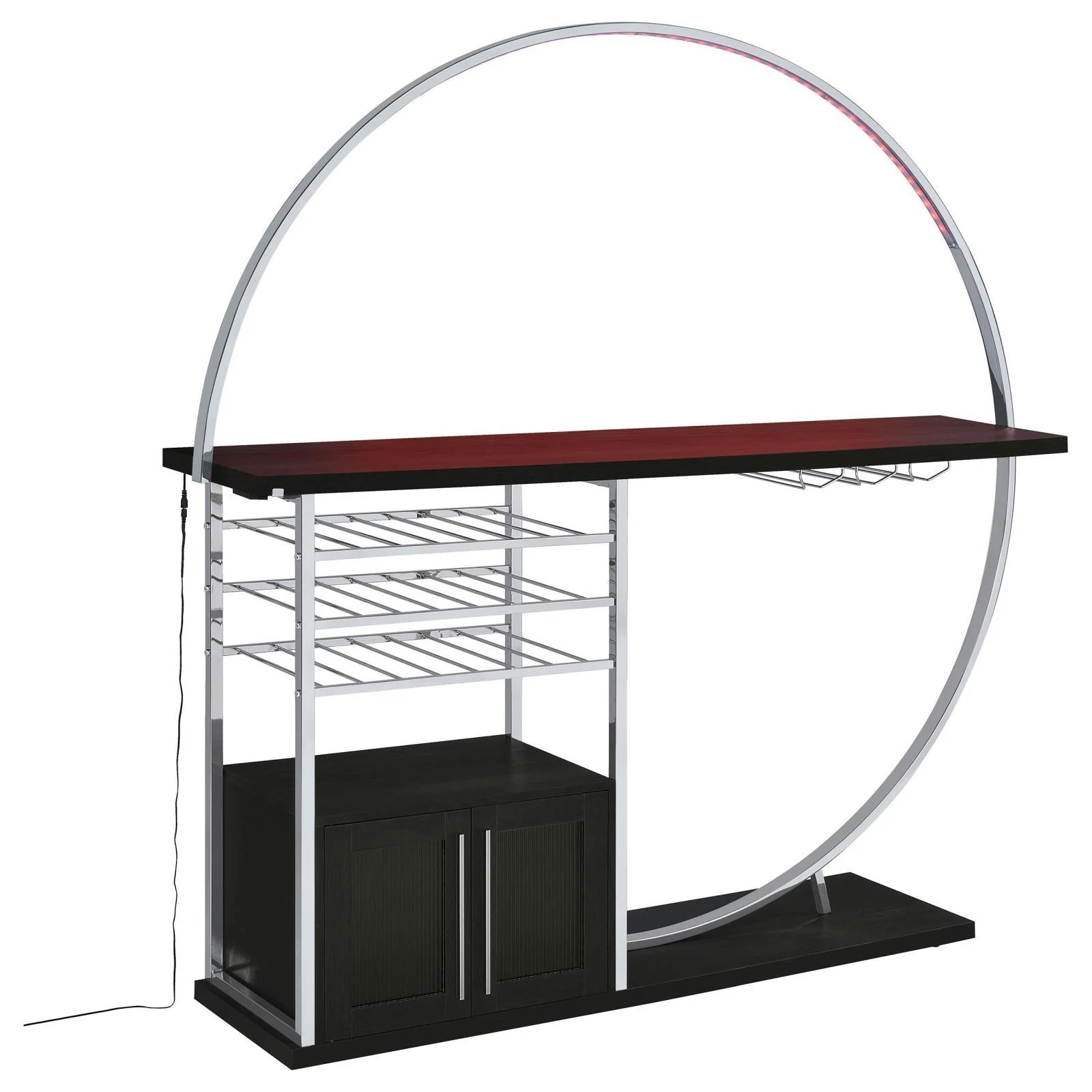 Risley Dark Charcoal 2-door Circular LED Home Bar with Wine Storage - Image 3