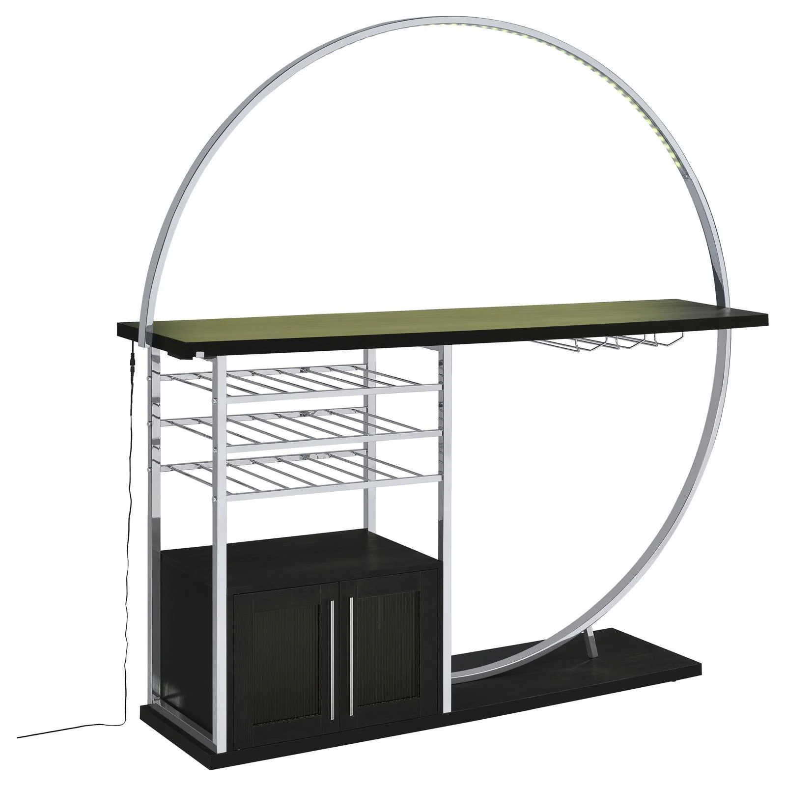 Risley Dark Charcoal 2-door Circular LED Home Bar with Wine Storage - Image 5