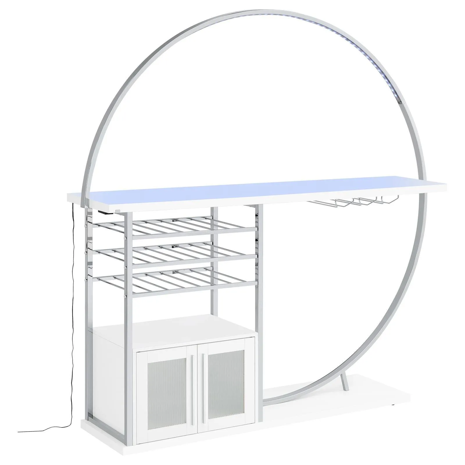 Risley White High Gloss 2-door Circular LED Home Bar with Wine Storage - Image 10