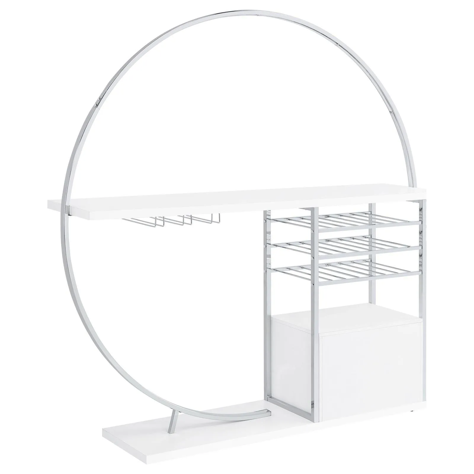 Risley White High Gloss 2-door Circular LED Home Bar with Wine Storage - Image 14