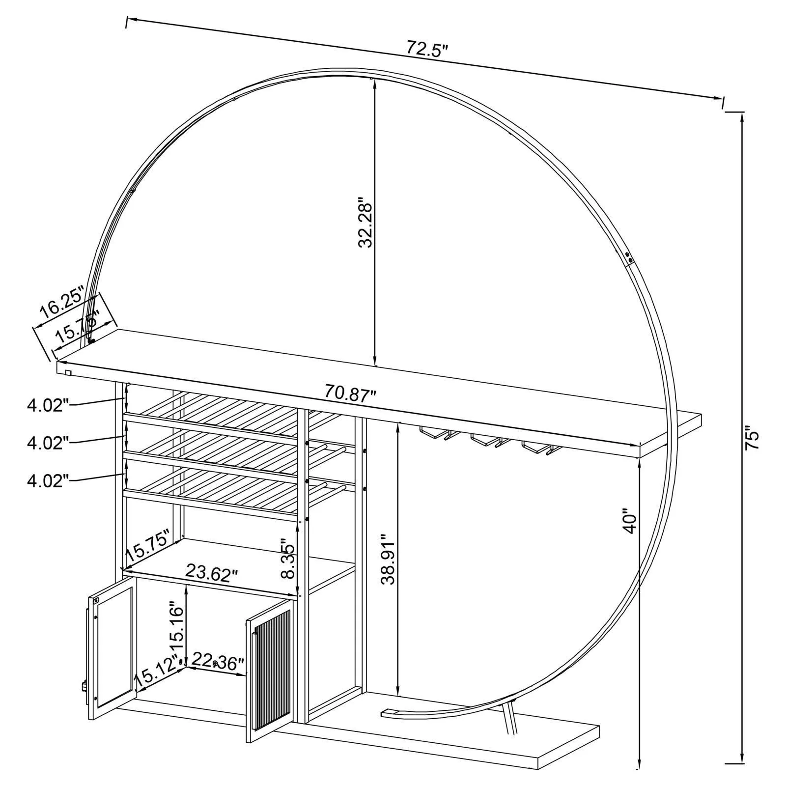 Risley White High Gloss 2-door Circular LED Home Bar with Wine Storage - Image 20