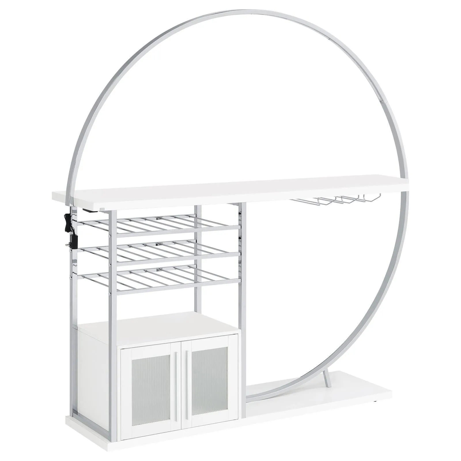 Risley White High Gloss 2-door Circular LED Home Bar with Wine Storage - Image 21