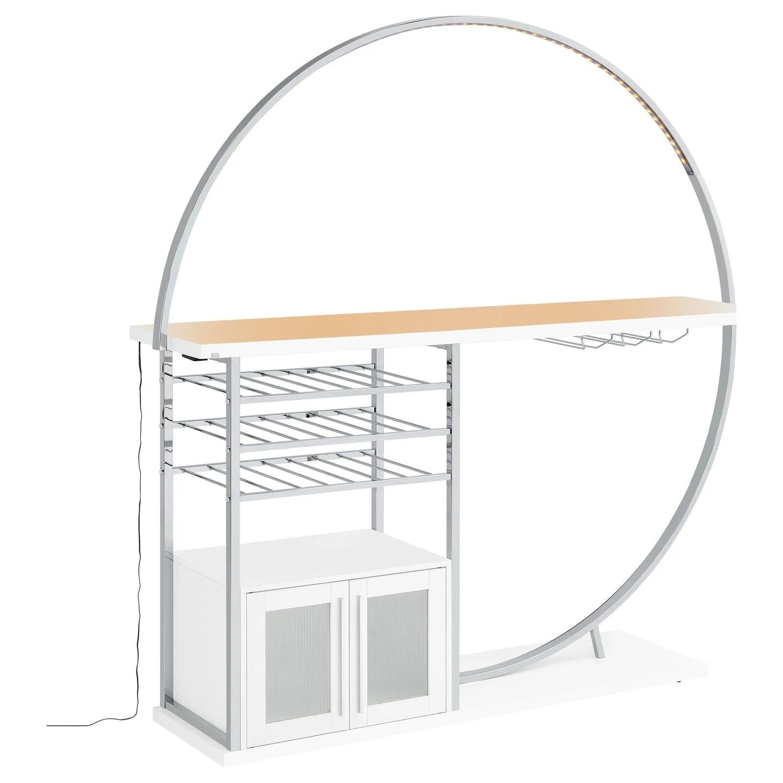 Risley White High Gloss 2-door Circular LED Home Bar with Wine Storage - Image 4