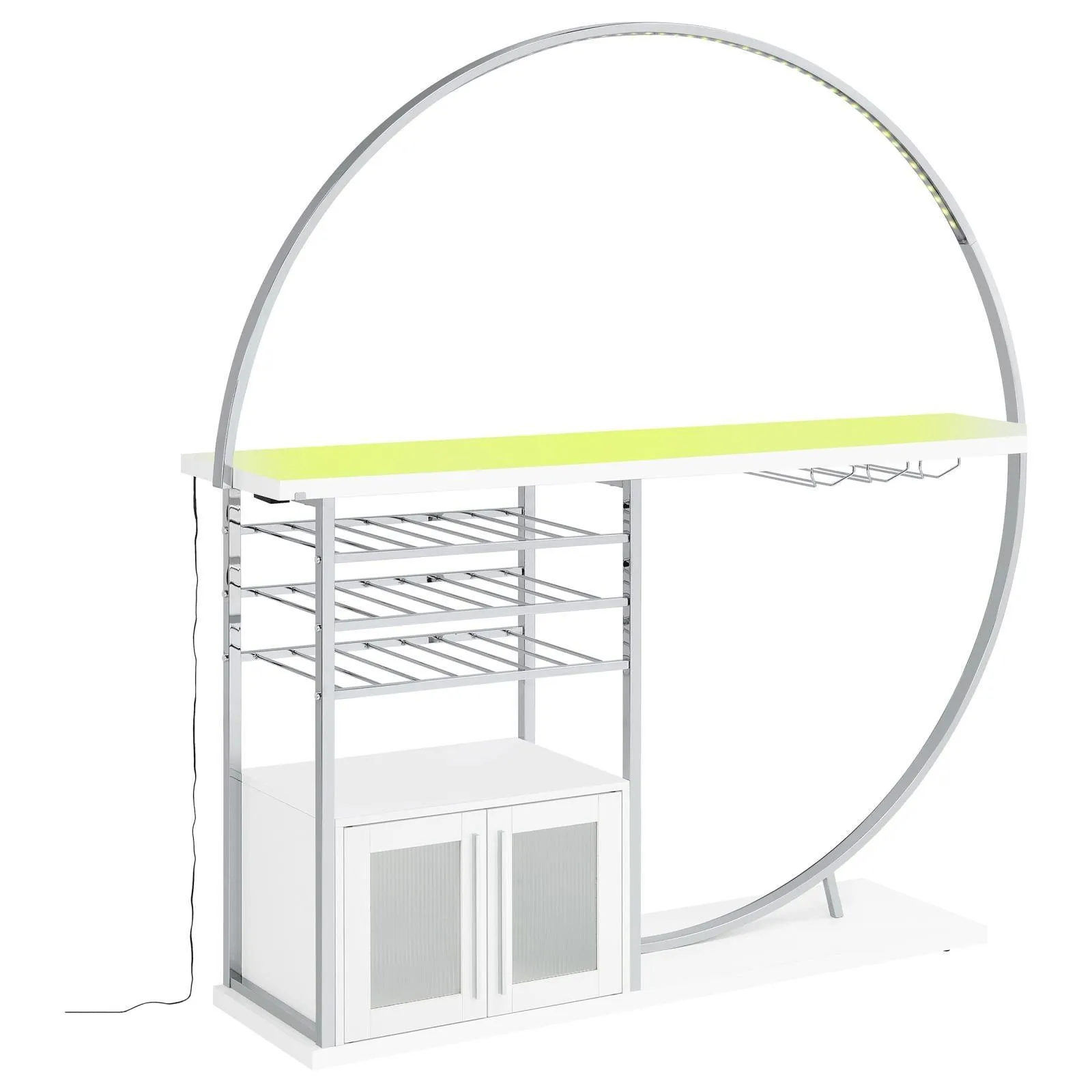 Risley White High Gloss 2-door Circular LED Home Bar with Wine Storage - Image 5